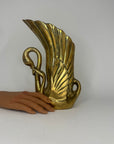 Vintage Brass Swan Vase – Hollywood Regency Sculptural Vessel | 9.75” Tall