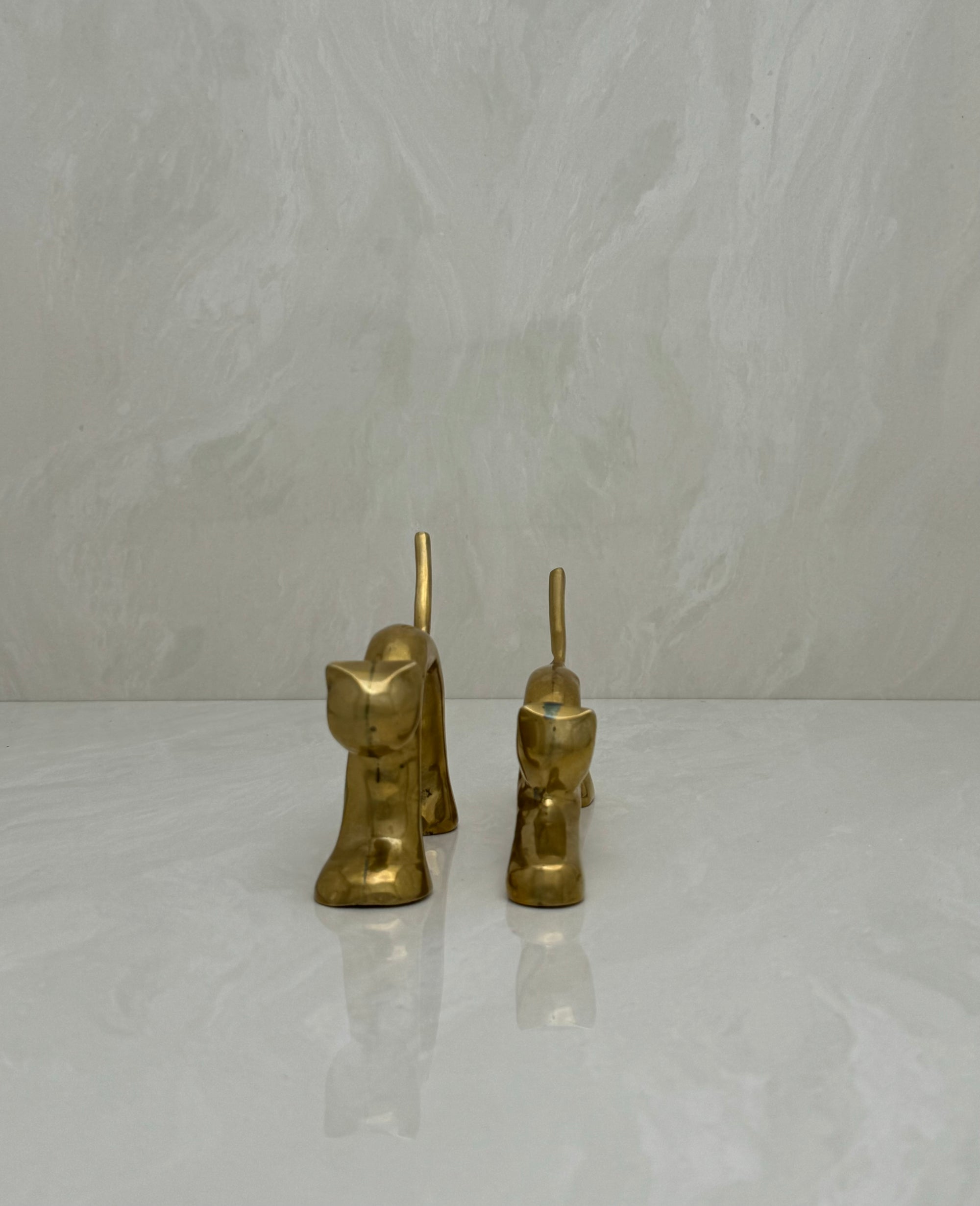 Vintage Brass Stretching Cats-A Pair