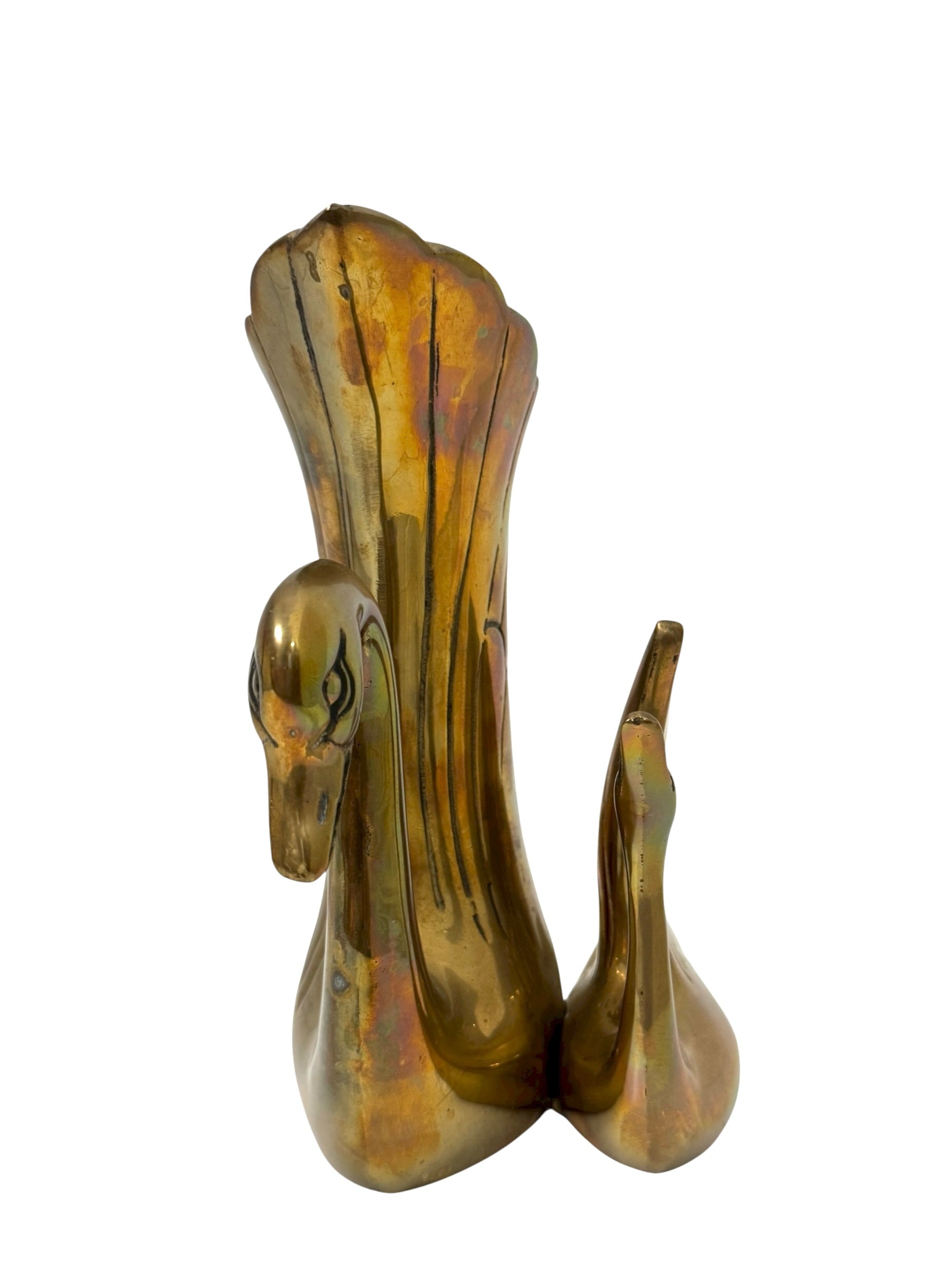 Vintage Brass Swan Vase – Hollywood Regency Sculptural Vessel | 9.75” Tall