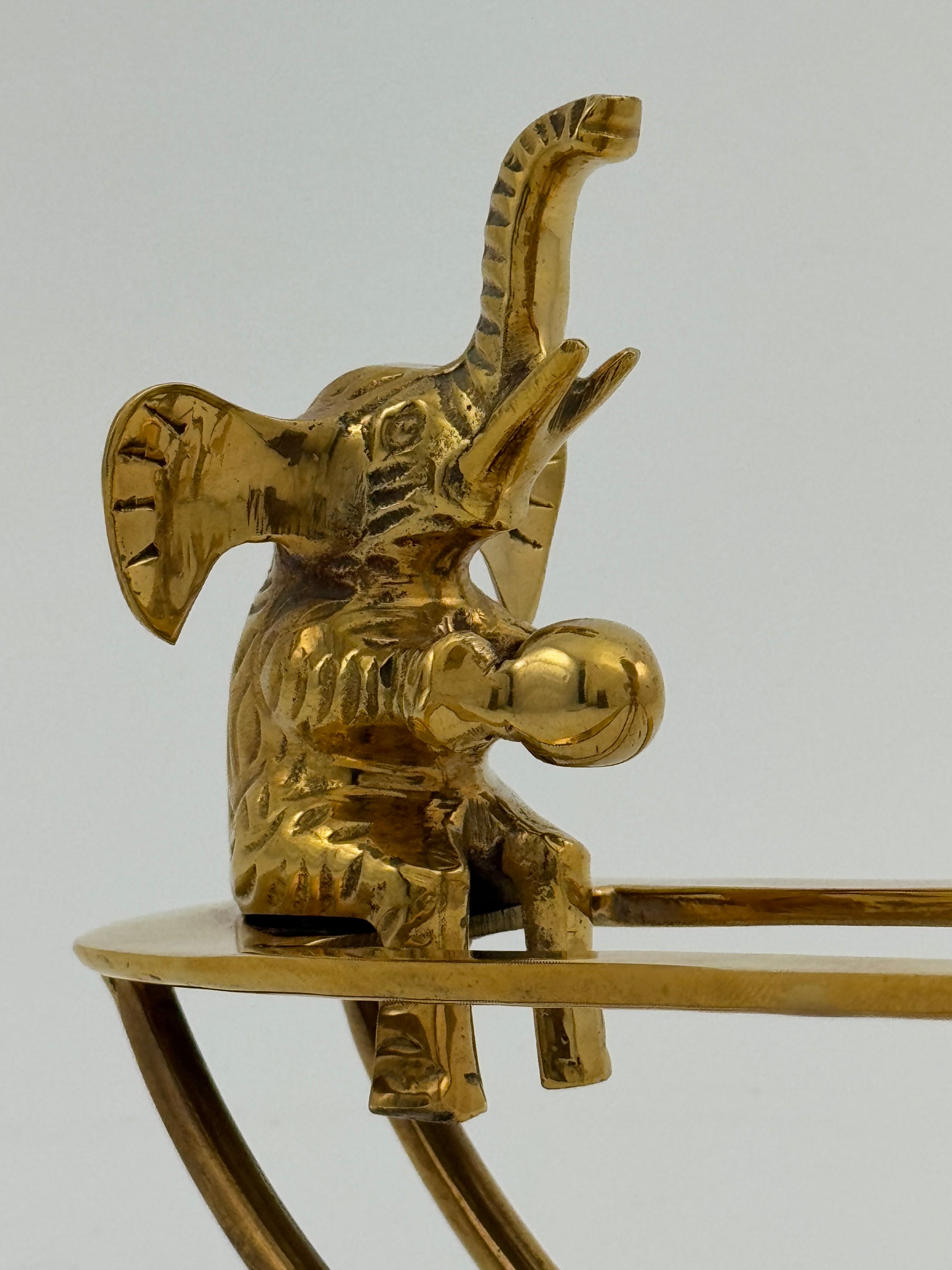 Vintage Brass Figurine of Elephants Enjoying a Tennis Match on a Teeter-Totter