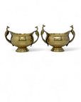 Vintage Brass Flower Bowls With Peacock Handles-A Pair