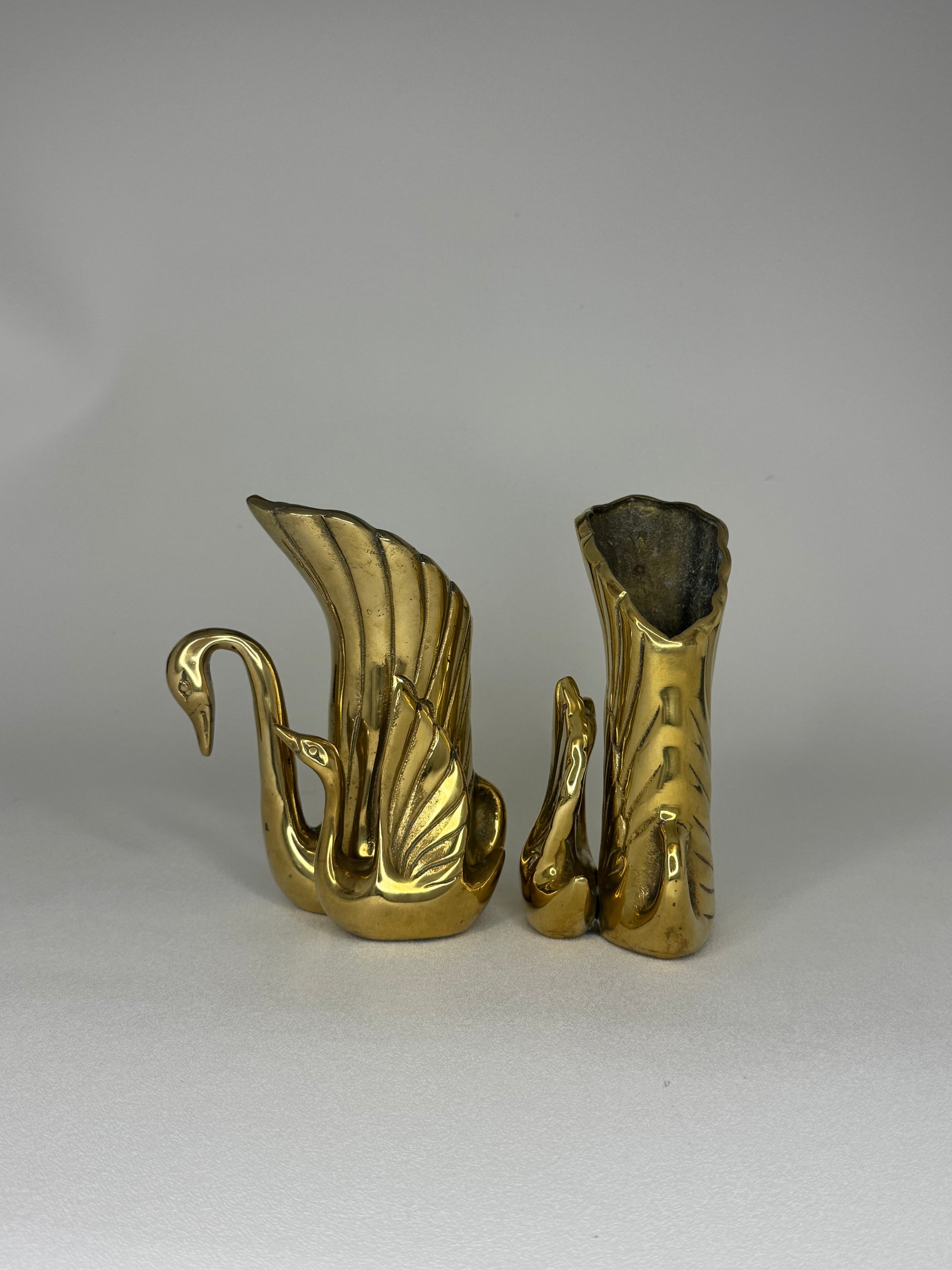 Vintage Brass Swan Vase / Cachepots (6.5”)
