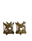 Vintage Brass Hummingbird Candleholder Set with Glass Inserts – Mid Century Modern Bird Decor – Hollywood Regency Candle Holders