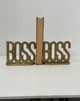 Vintage Brass “BOSS” Bookends | Mid-Century Modern Office Decor
