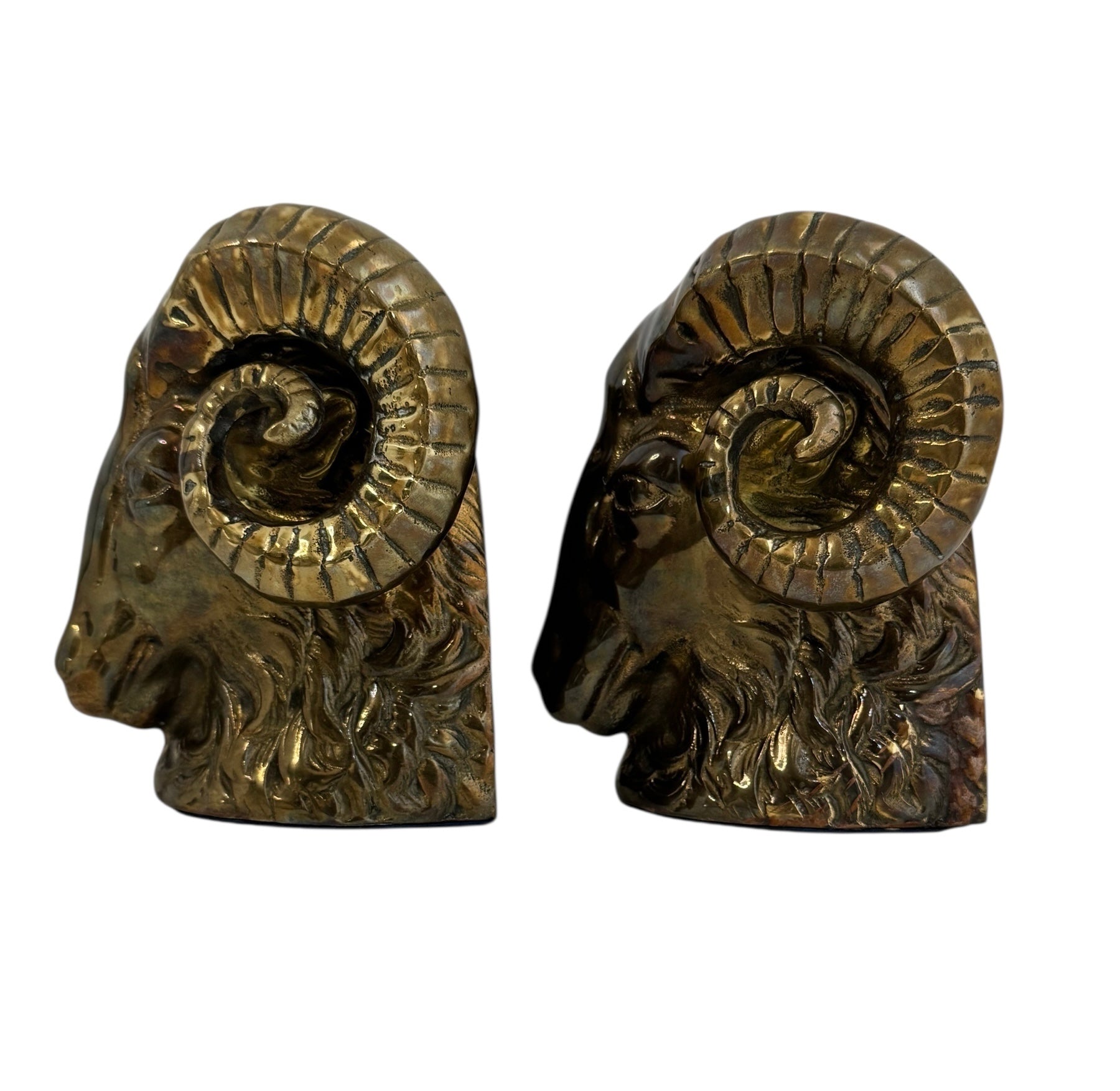 Vintage Brass Ram Head Bookends