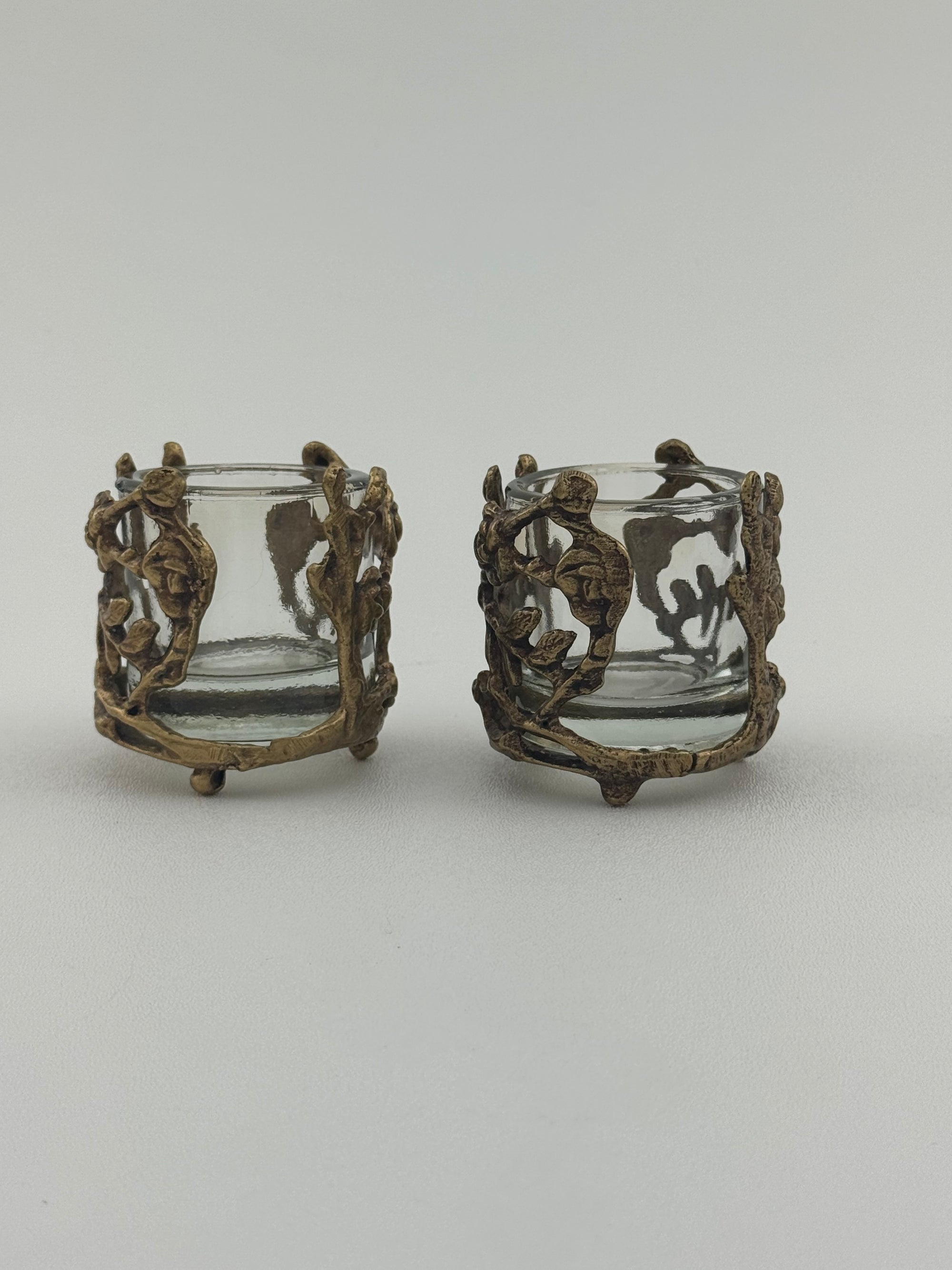 Vintage Brass Floral Candleholders-A Pair
