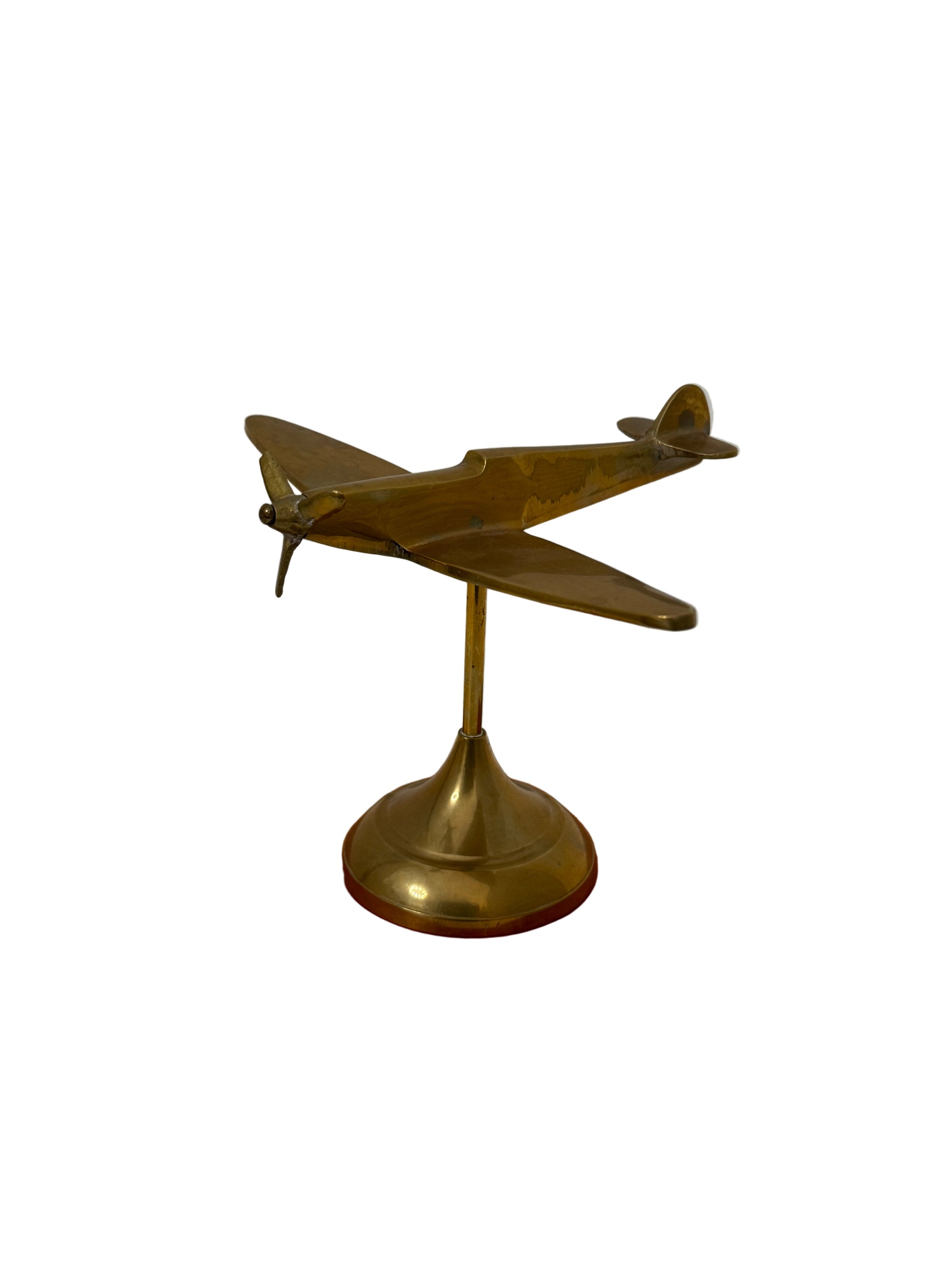 Vintage Brass Airplane on Stand | Mid-Century Aviator Sculpture