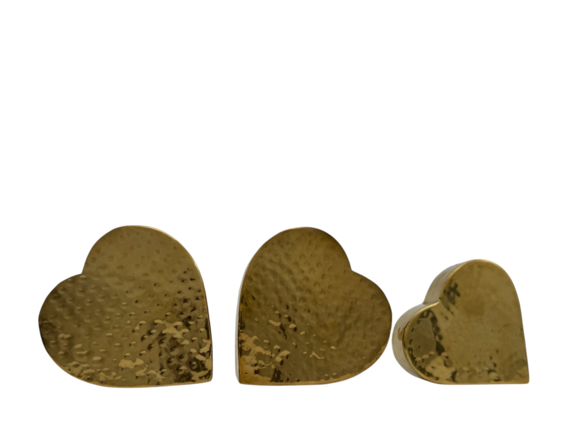 Vintage Brass Hammered Heart Shaped Vases/Planters- A Set of Three by Hosley
