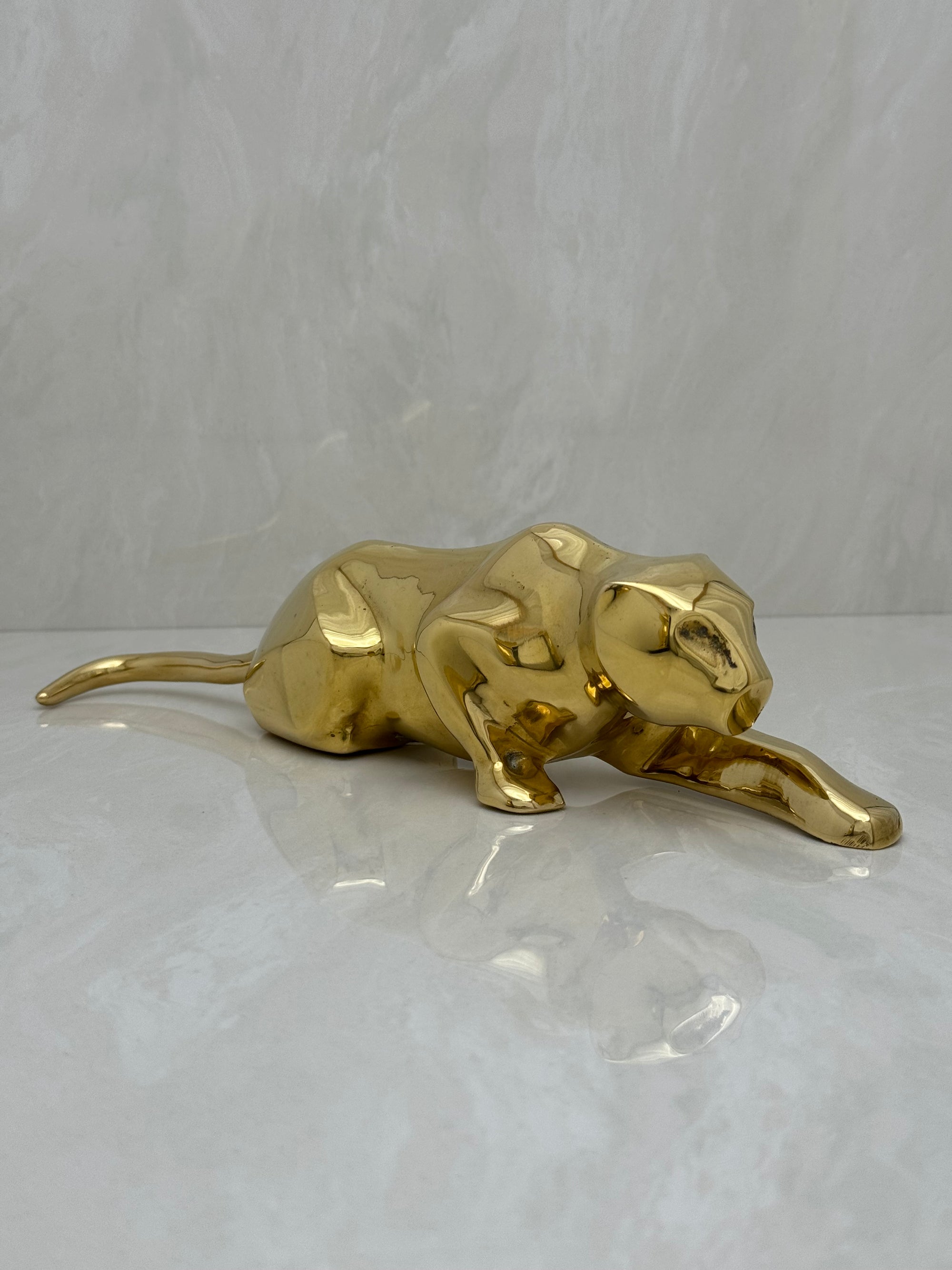 Vintage Brass Crouching Jaguar