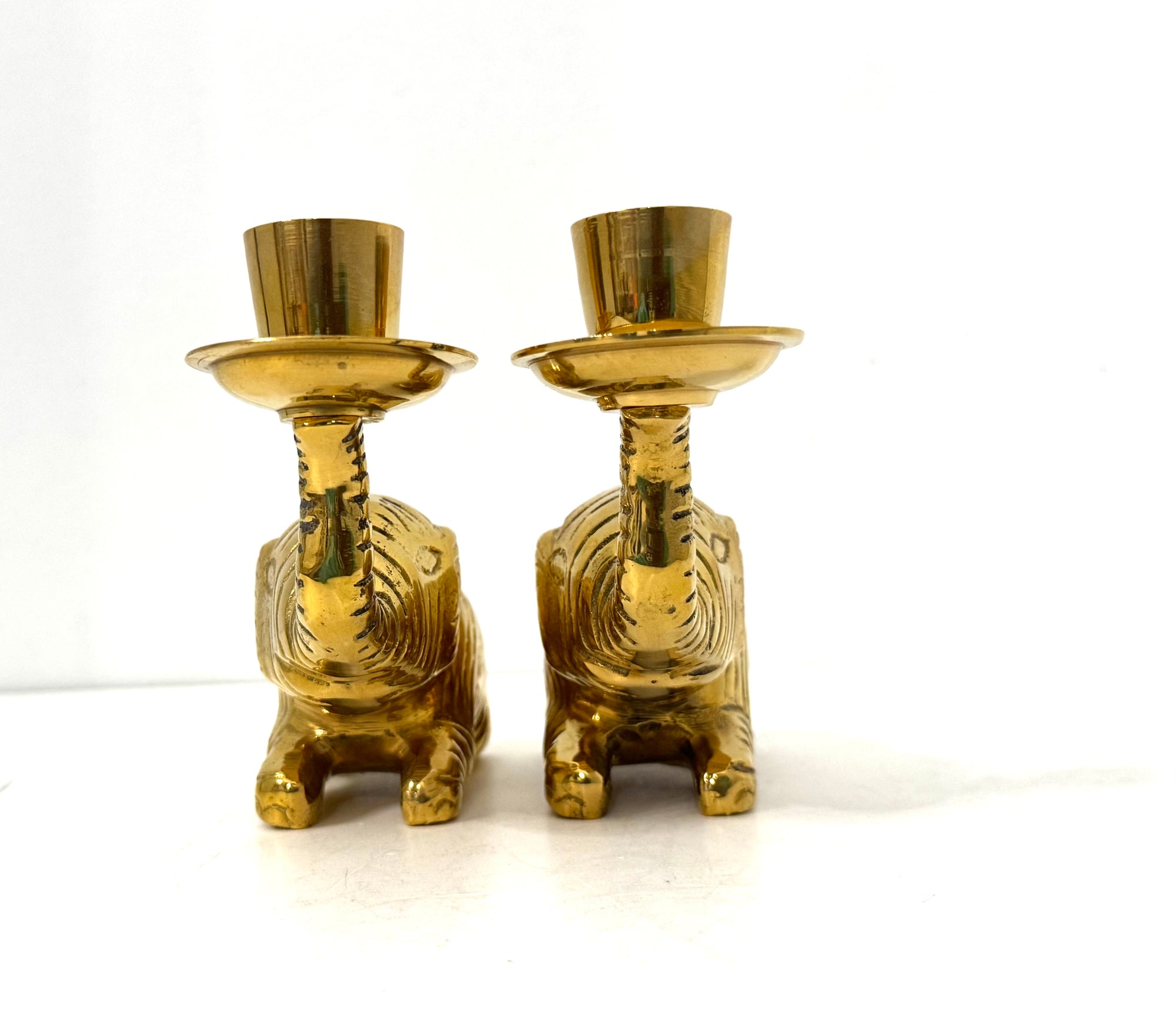 Vintage Brass Elephant Candle Holders | Lucky Trunk Pair