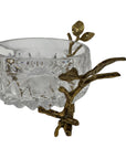 Vintage Cut Crystal Bowl with Ornate Brass Branch & Leaf Stand – Mid-Century Elegance