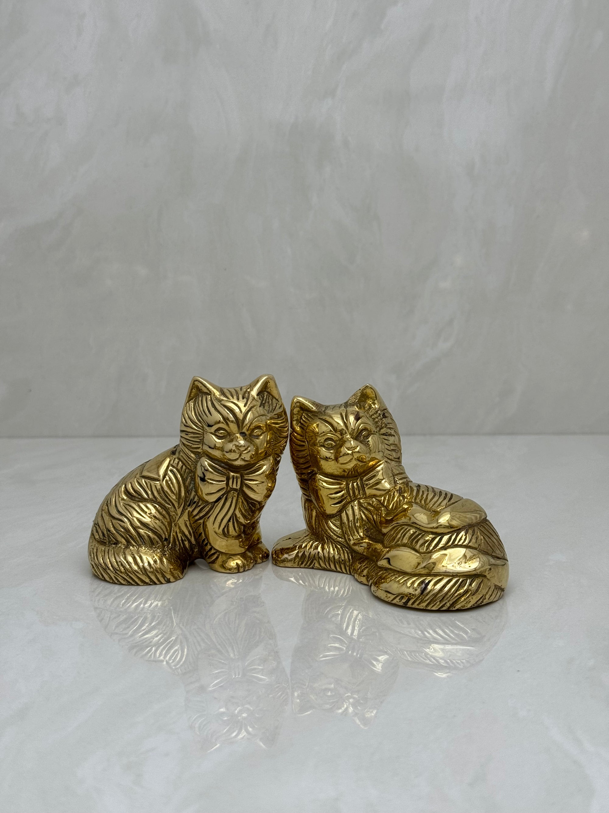 Small Vintage Brass Cat Figurines-A Pair