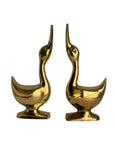 Vintage Polished Brass Geese Sculptures – Elegant Mid-Century Modern Pair