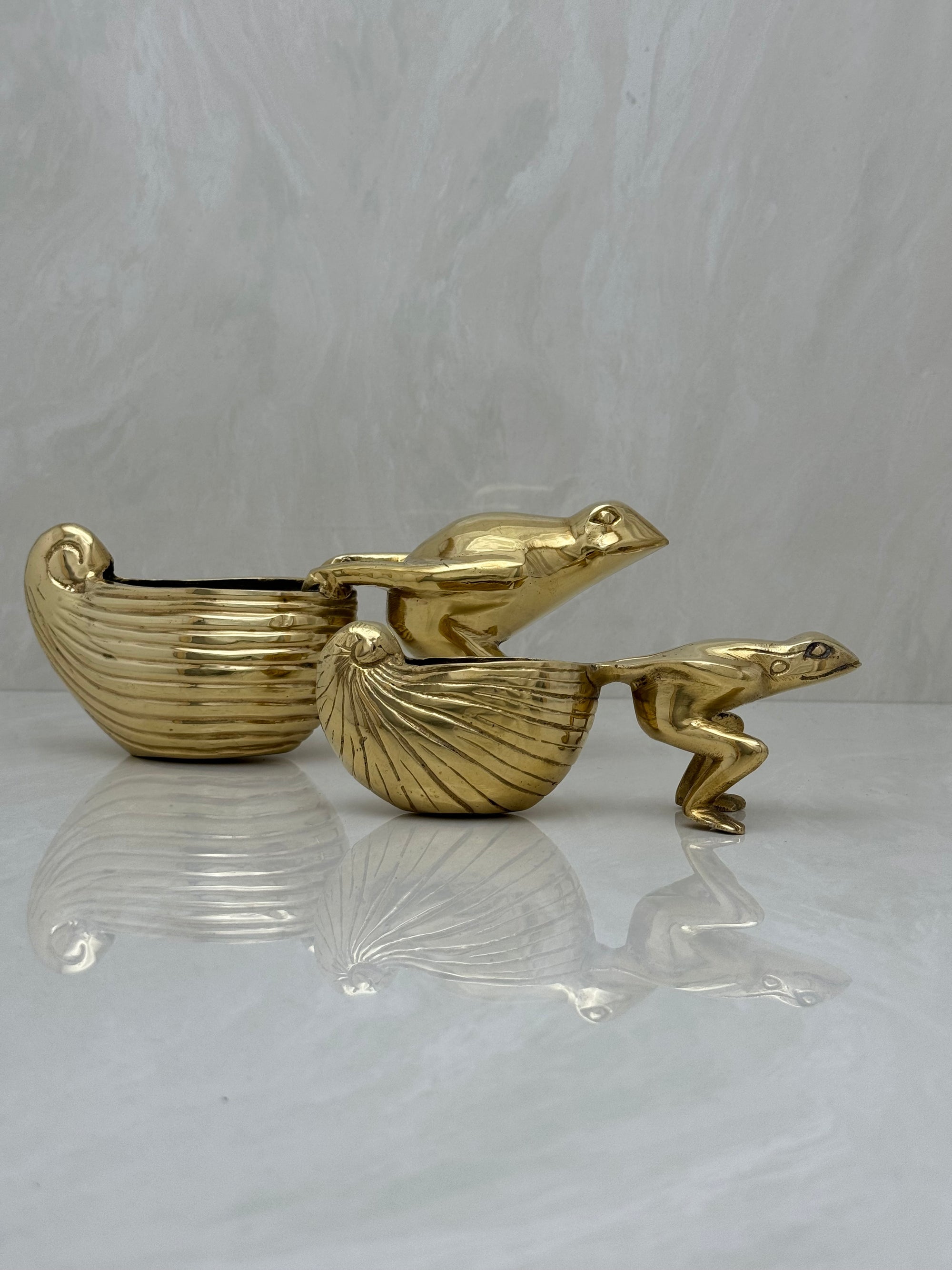 Vintage Brass Frogs Pulling Snails- A Pair