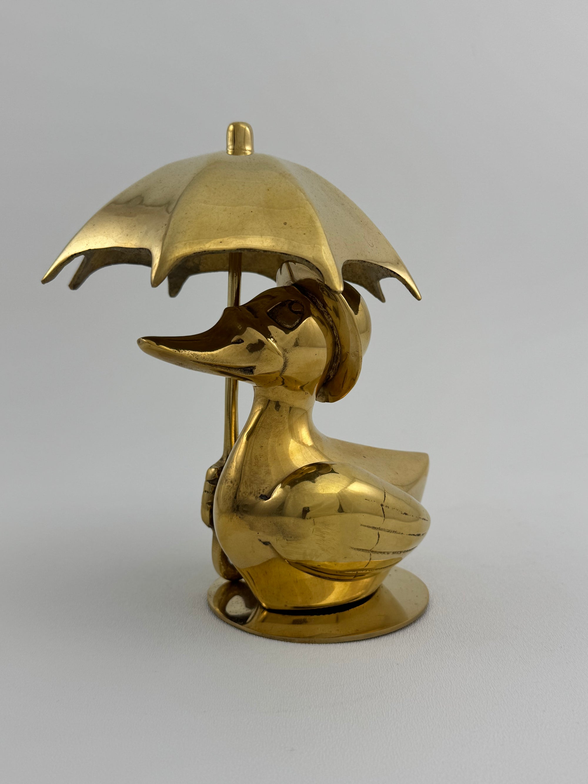 Vintage Brass Duck Under Umbrella
