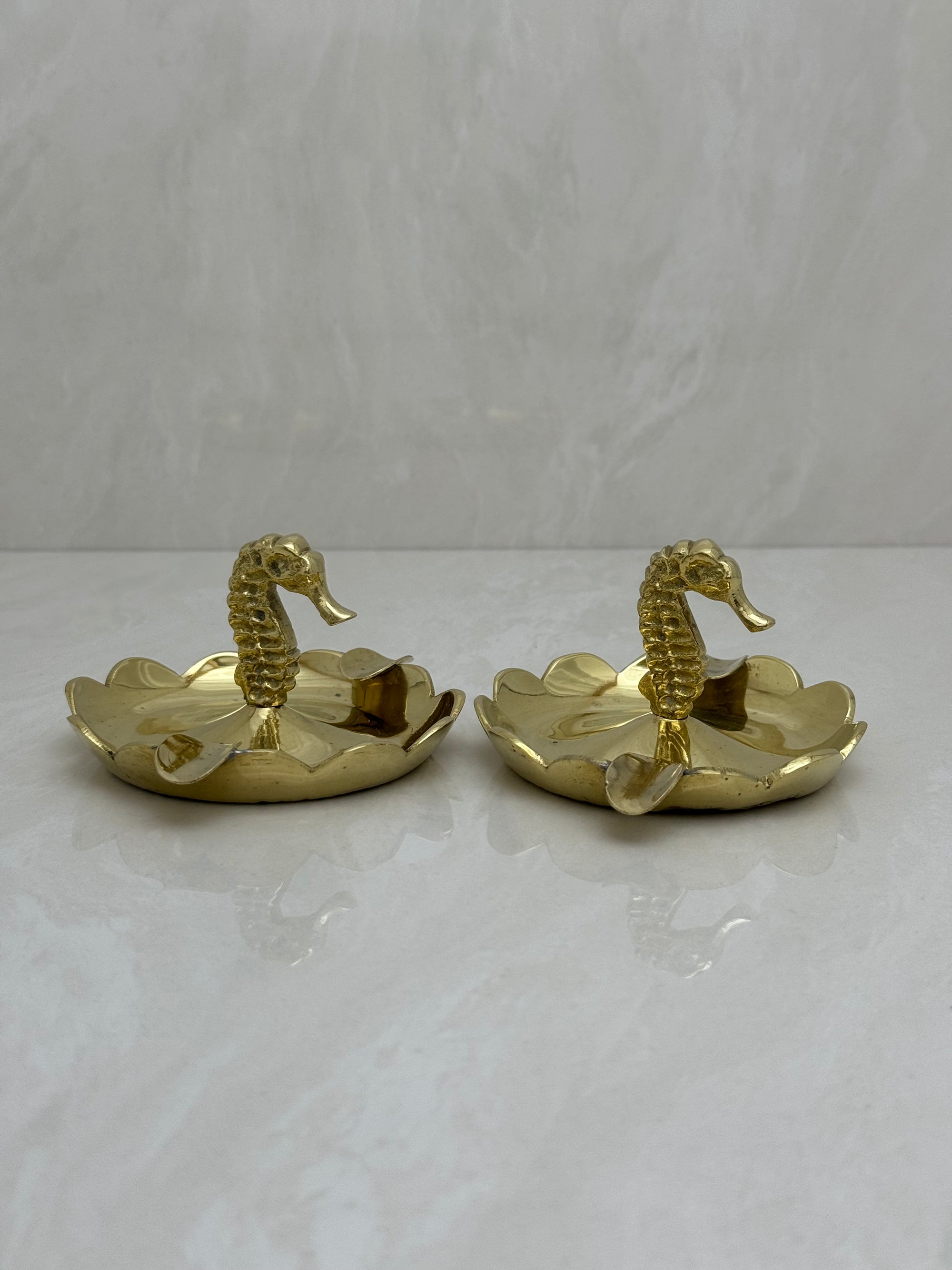 Vintage Small Brass Seahorse Ashtrays-A Pair