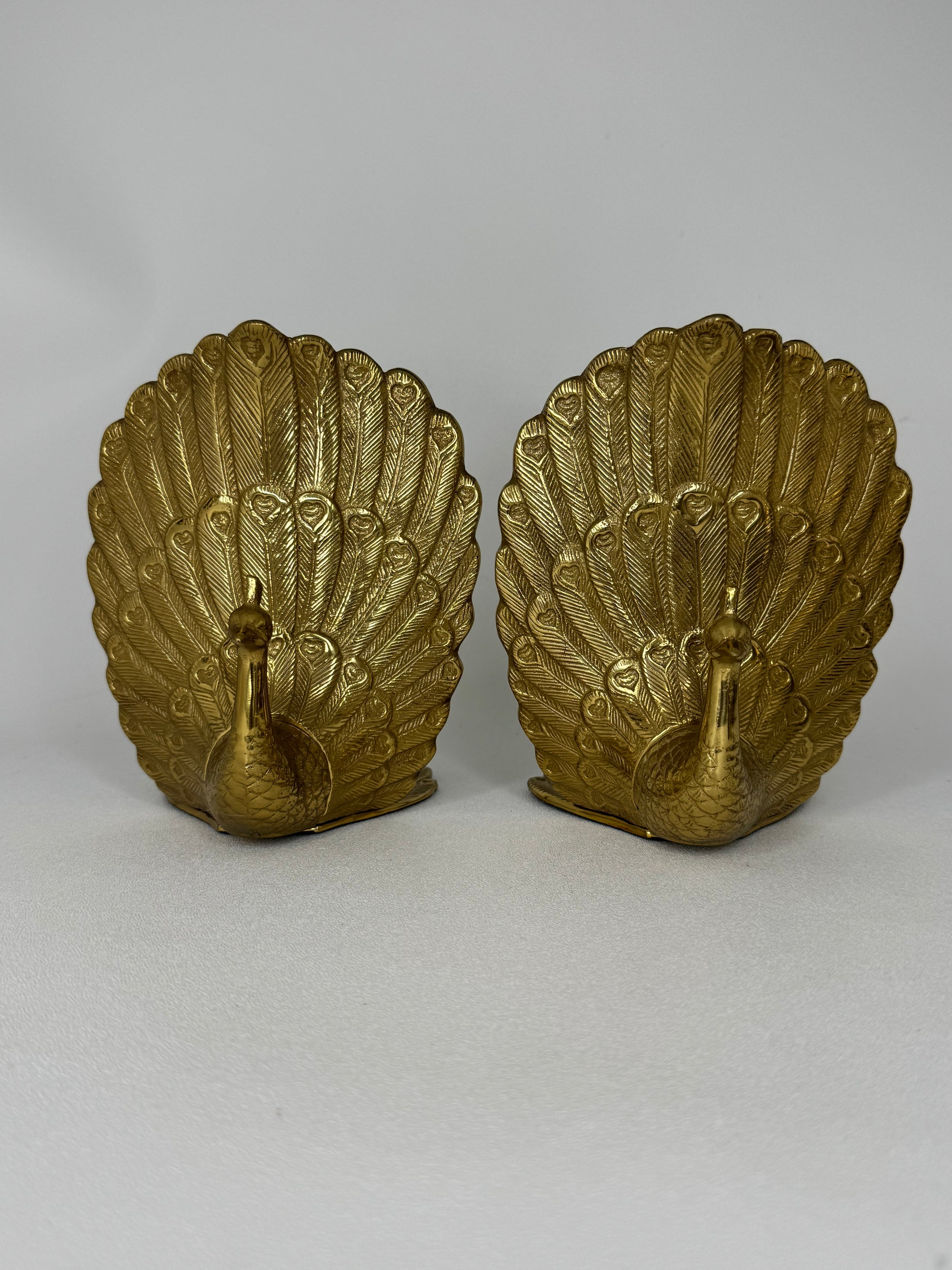 Vintage Brass Peacock Bookends – Regal Fan Tail Pair