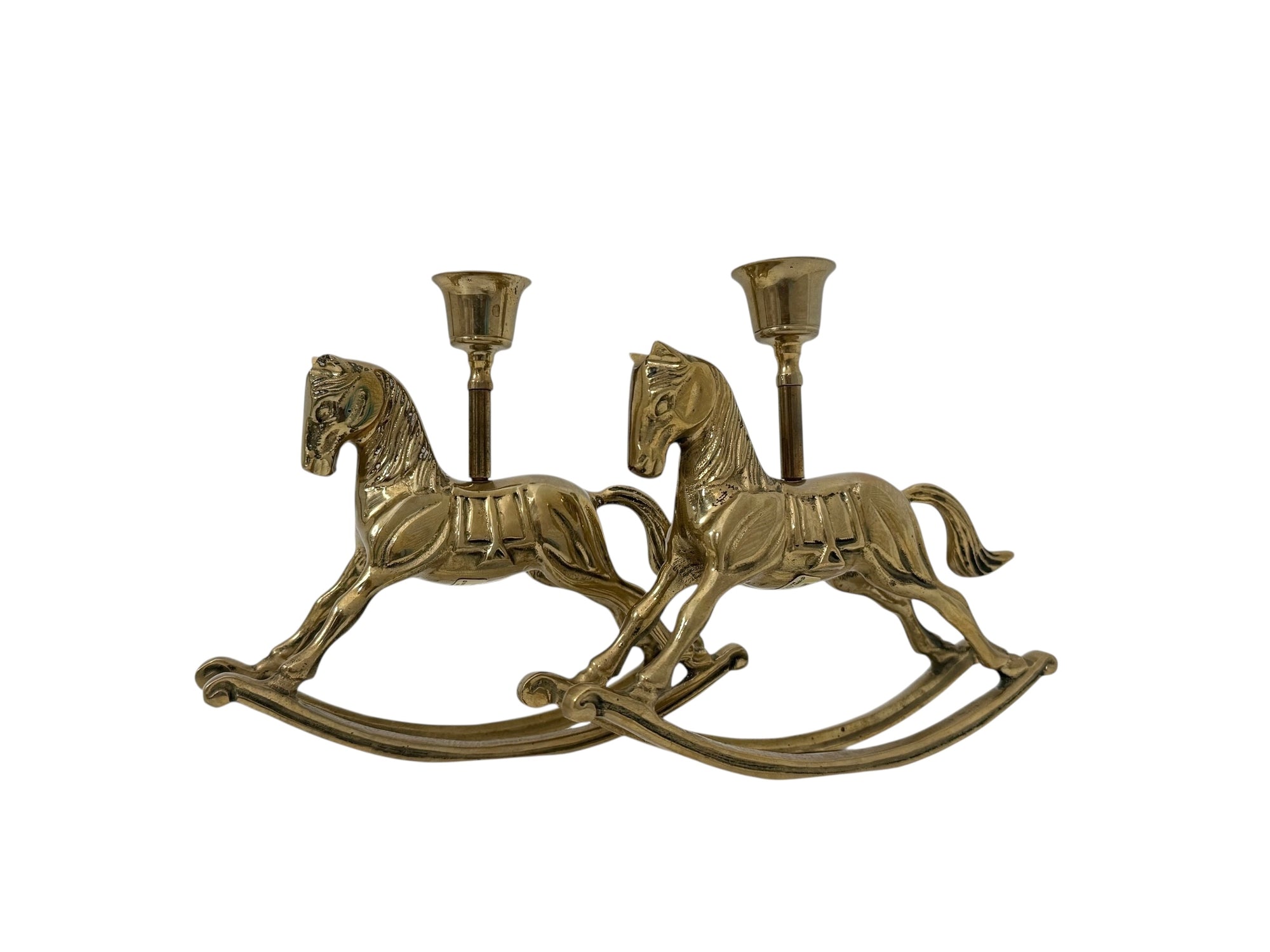 Vintage Brass Rocking Horse Candle Holders – Set of 2 Made by Enesco
