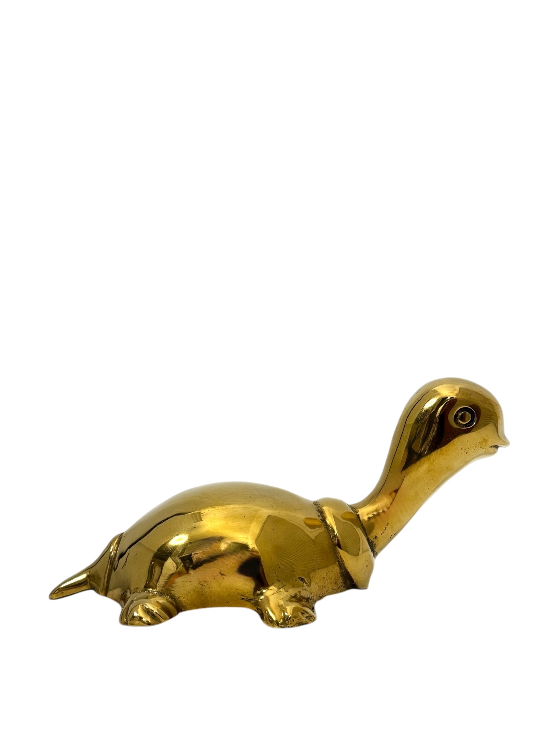 Vintage Brass Turtle Figurine | Long-Necked Mid-Century Modern Animal Sculpture