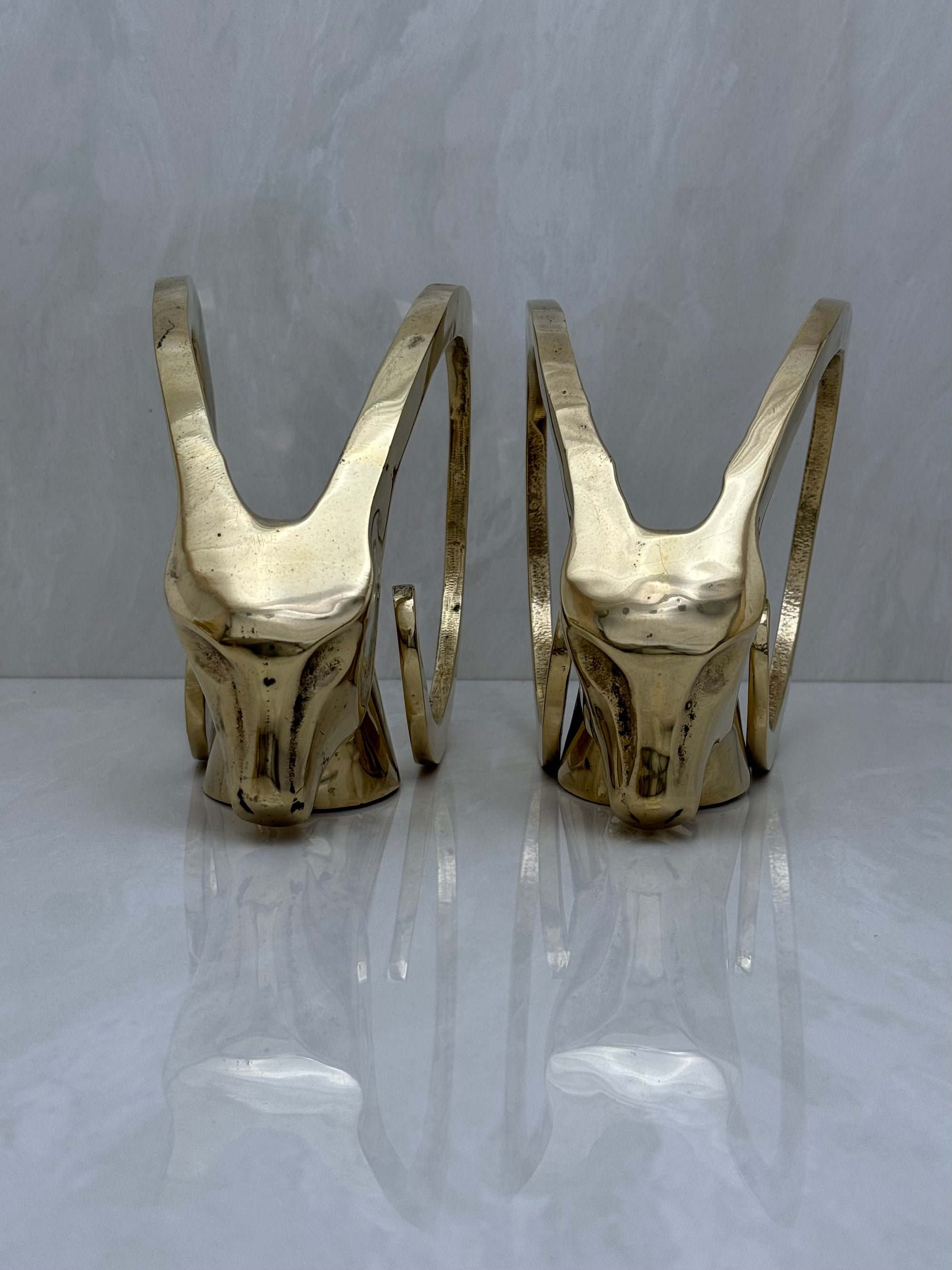 Vintage Brass Rams with Curled Horns-A Pair