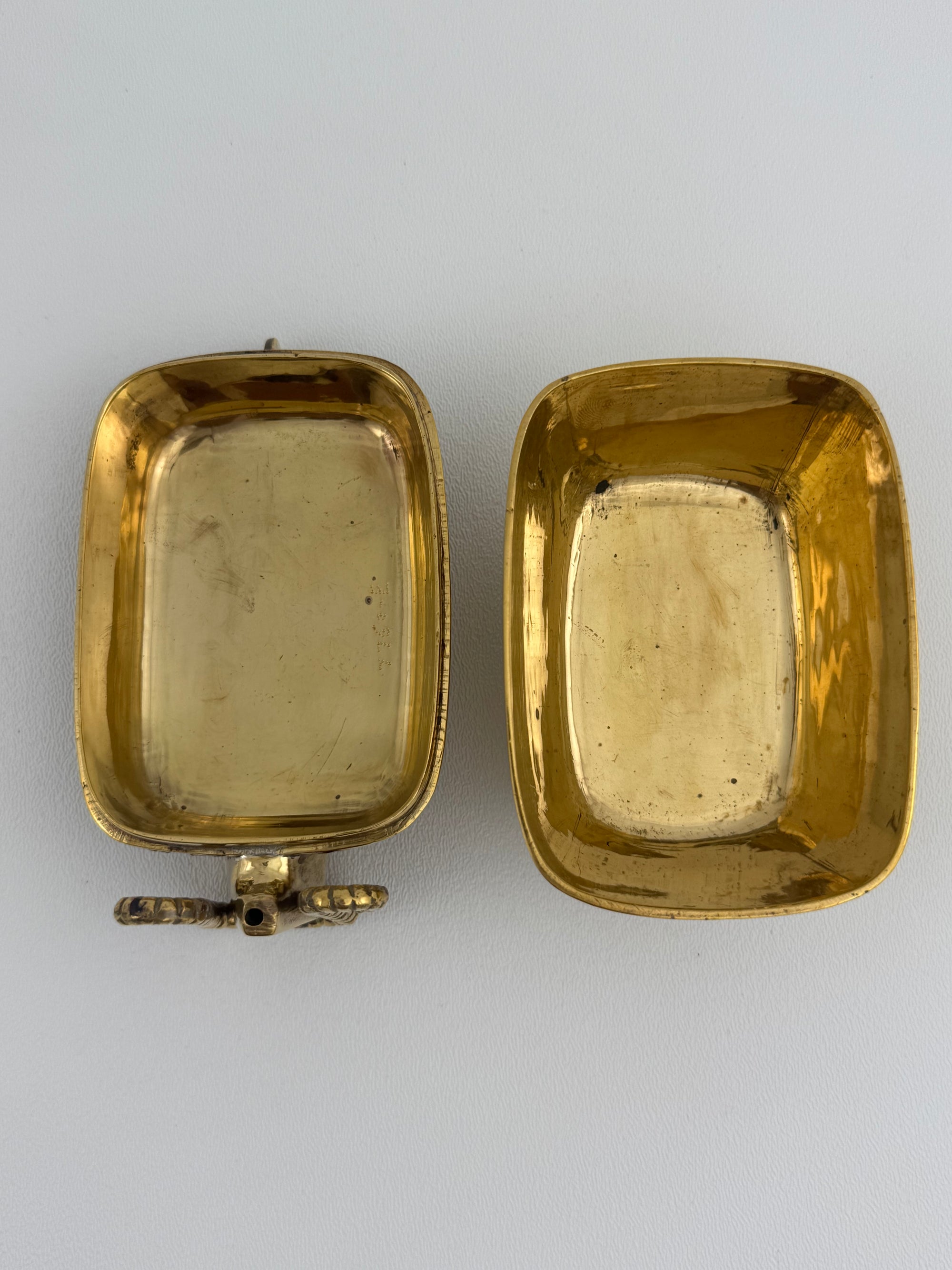 Vintage Brass Goat Trinket Dish With Enameled Etchings