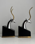 Mid-Century Chrome and Brass Antelope Bookends – Pair