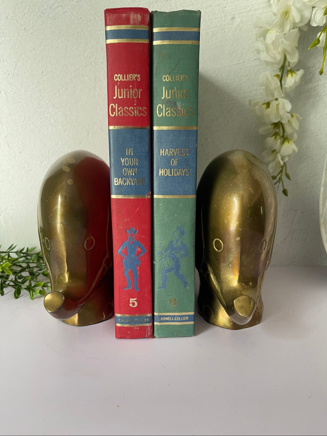 Vintage Brass Elephant Bookends- A Pair