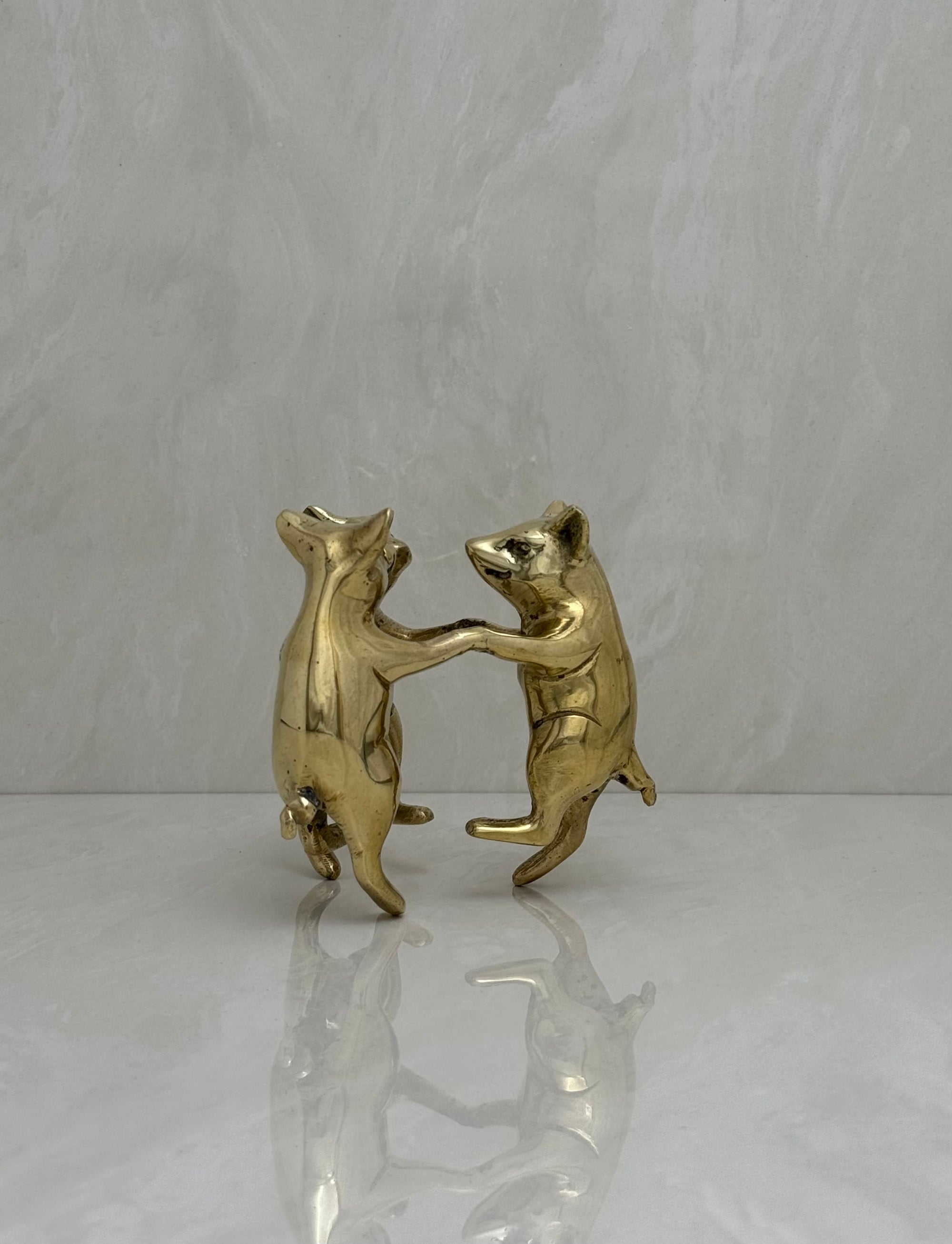 Vintage Brass Frolicking Pigs Holding Hands