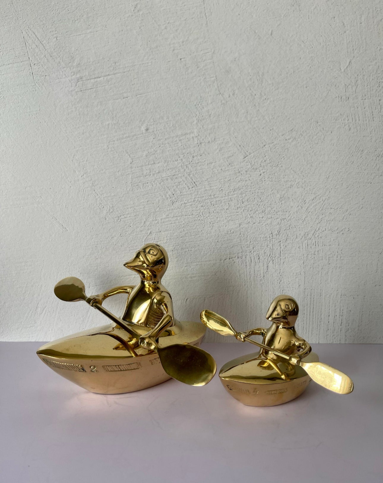 Vintage Brass Duck and Duckling Paddling Boats-A Pair