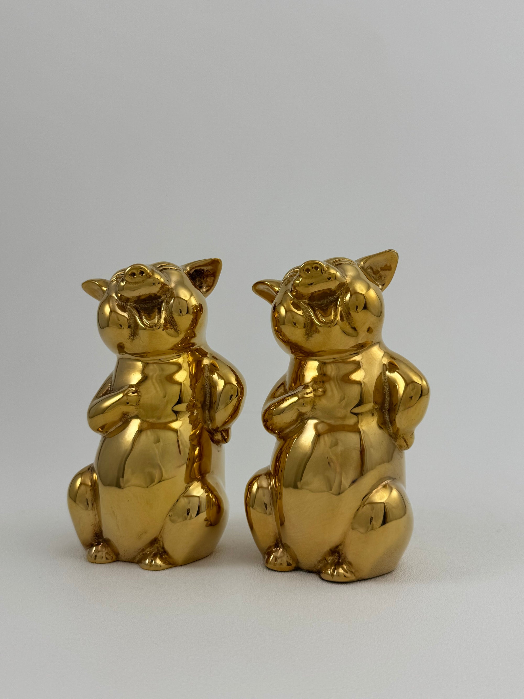 Pair of Vintage Brass Laughing Pig Figurines