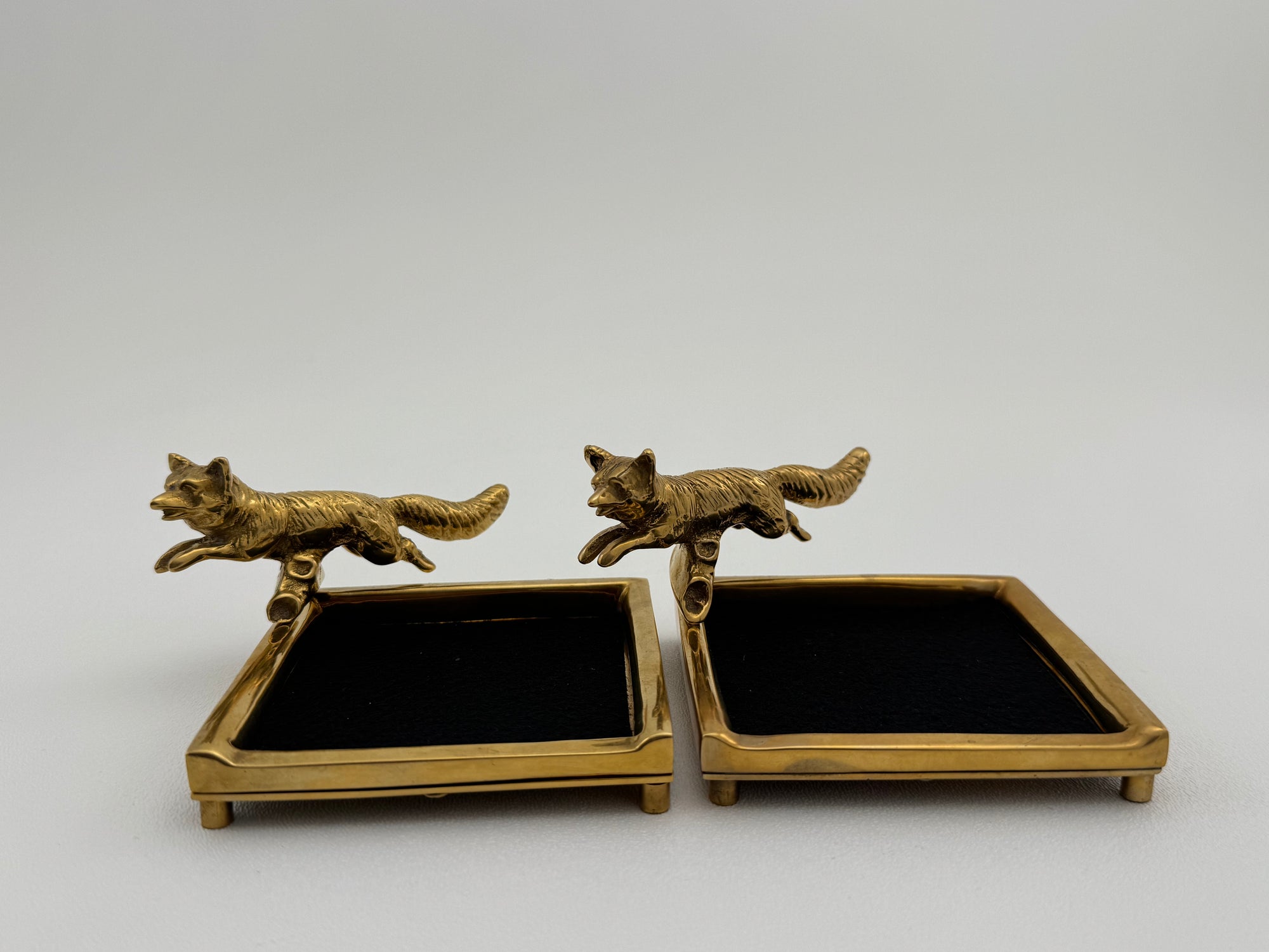 Vintage Brass Fox Trinket Dish-A Pair