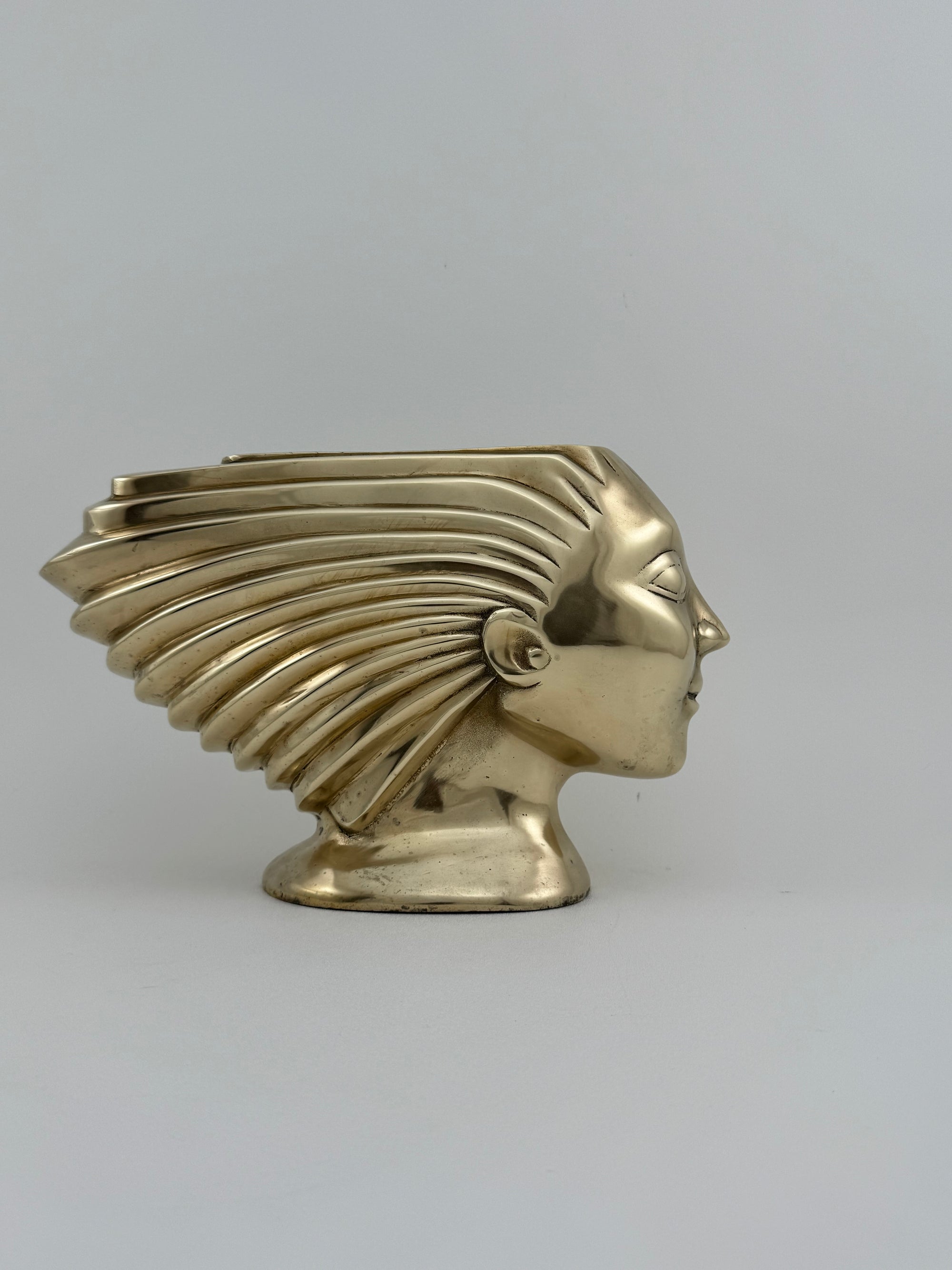 Rare Vintage Dolbi Cashier Brass Woman Head Sculpture – Flowing Hair Bust, 10 lbs