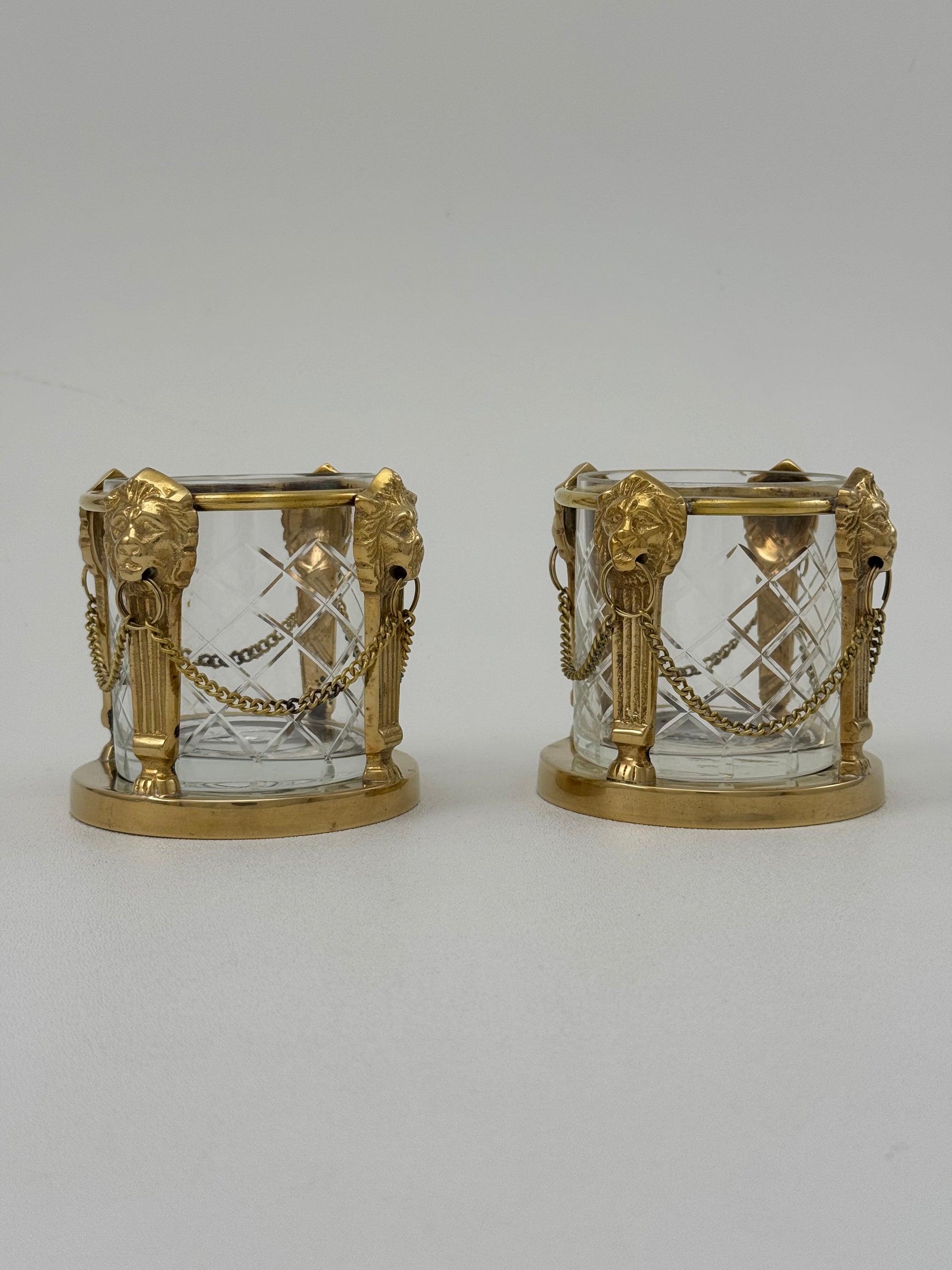 Pair of Vintage Andrea by Sadek Brass &amp; Crystal Candle Holders