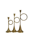 Tall Vintage Brass Horn Candlestick Holders – Set of Three