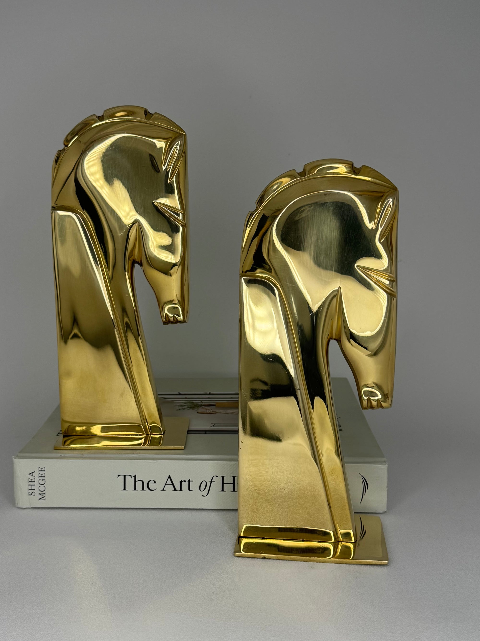 Vintage Brass Horse Head Bookends – Equestrian Mid-Century Set by Kinder Harris