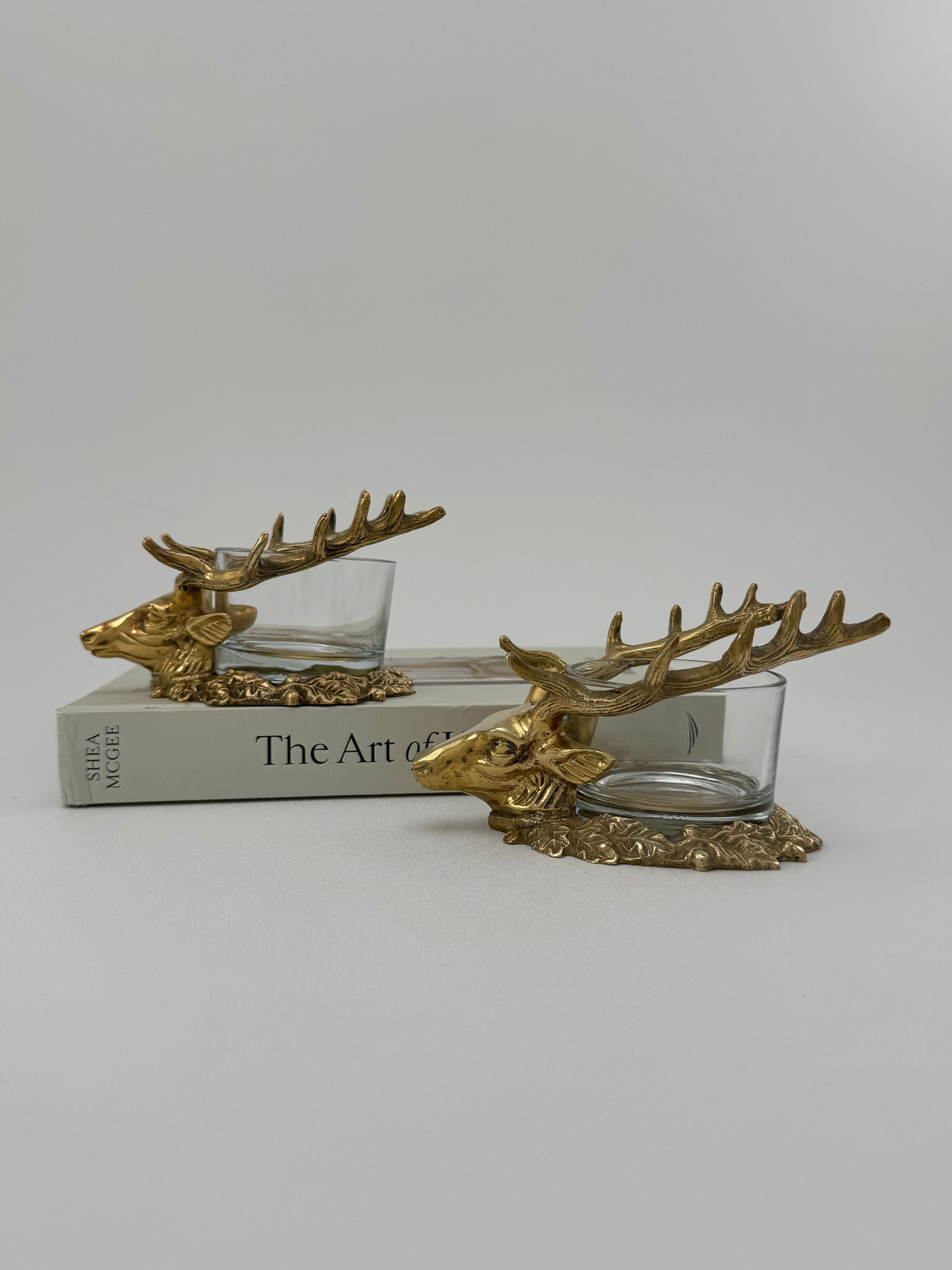 Pair of Vintage Brass Stag Head Candleholders – Luxurious Statement Décor