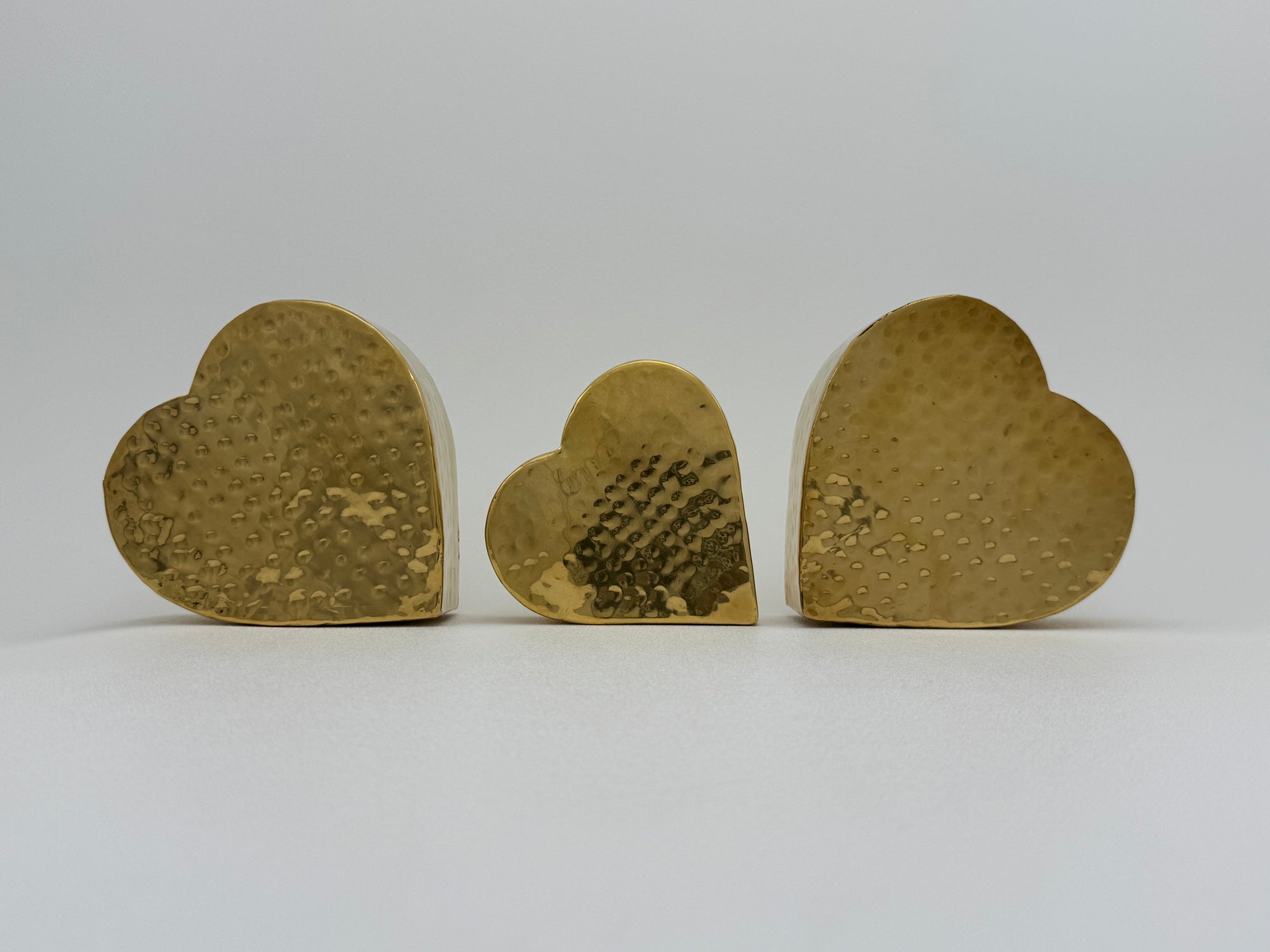 Vintage Brass Hammered Heart Shaped Vases/Planters- A Set of Three by Hosley
