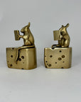 Vintage Brass Mice Reading Books Atop a Slice of Cheese-A Pair