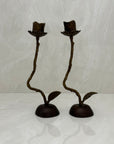 Vintage Brass Single Flower Stem Candle Holders - A Pair