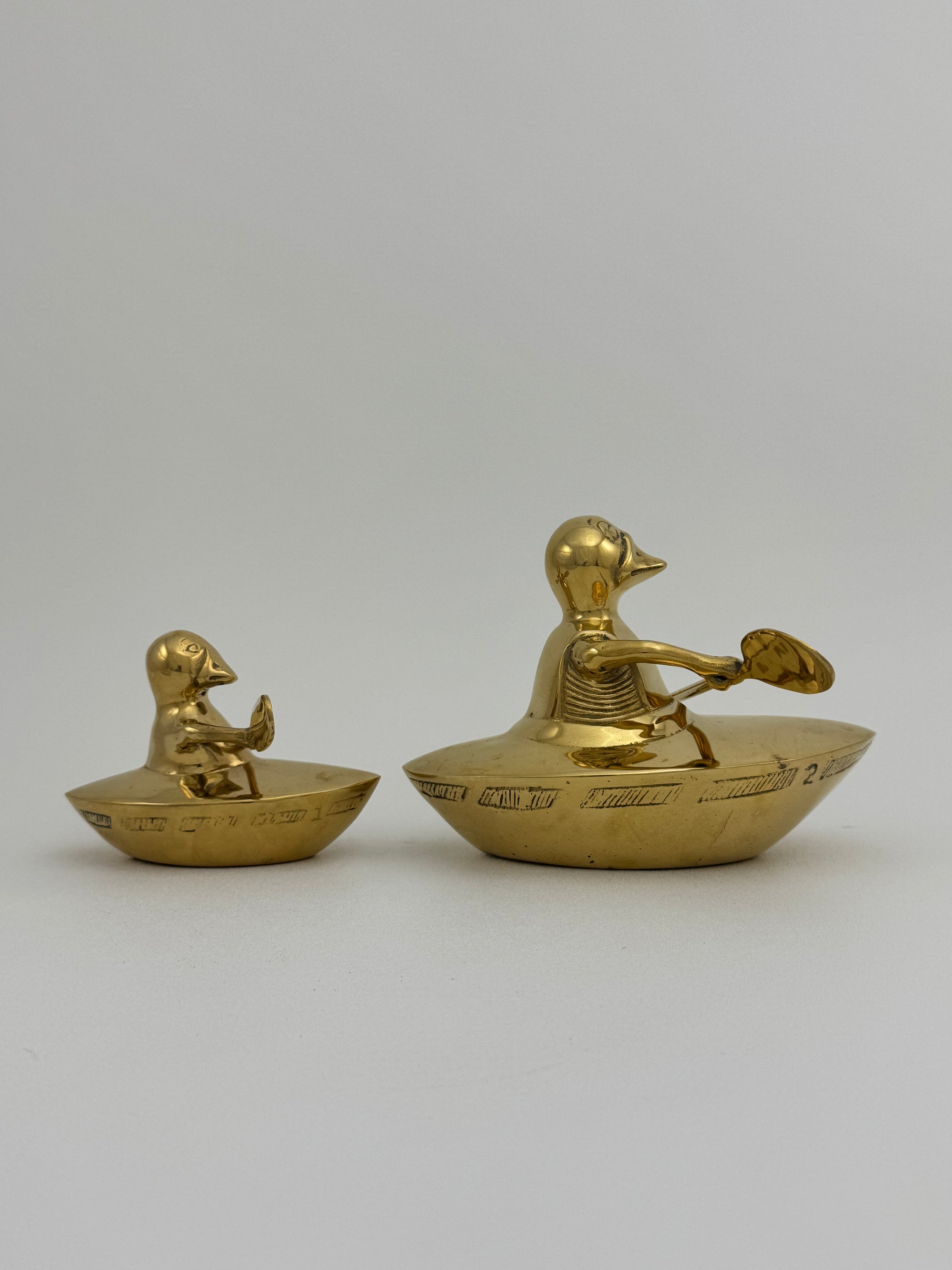 Vintage Brass Duck and Duckling Paddling Boats-A Pair