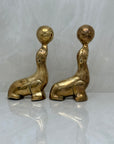 Vintage Brass Seal Bookends with Ball-A Pair