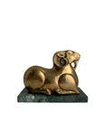 Vintage Brass Ram on Green Marble Base