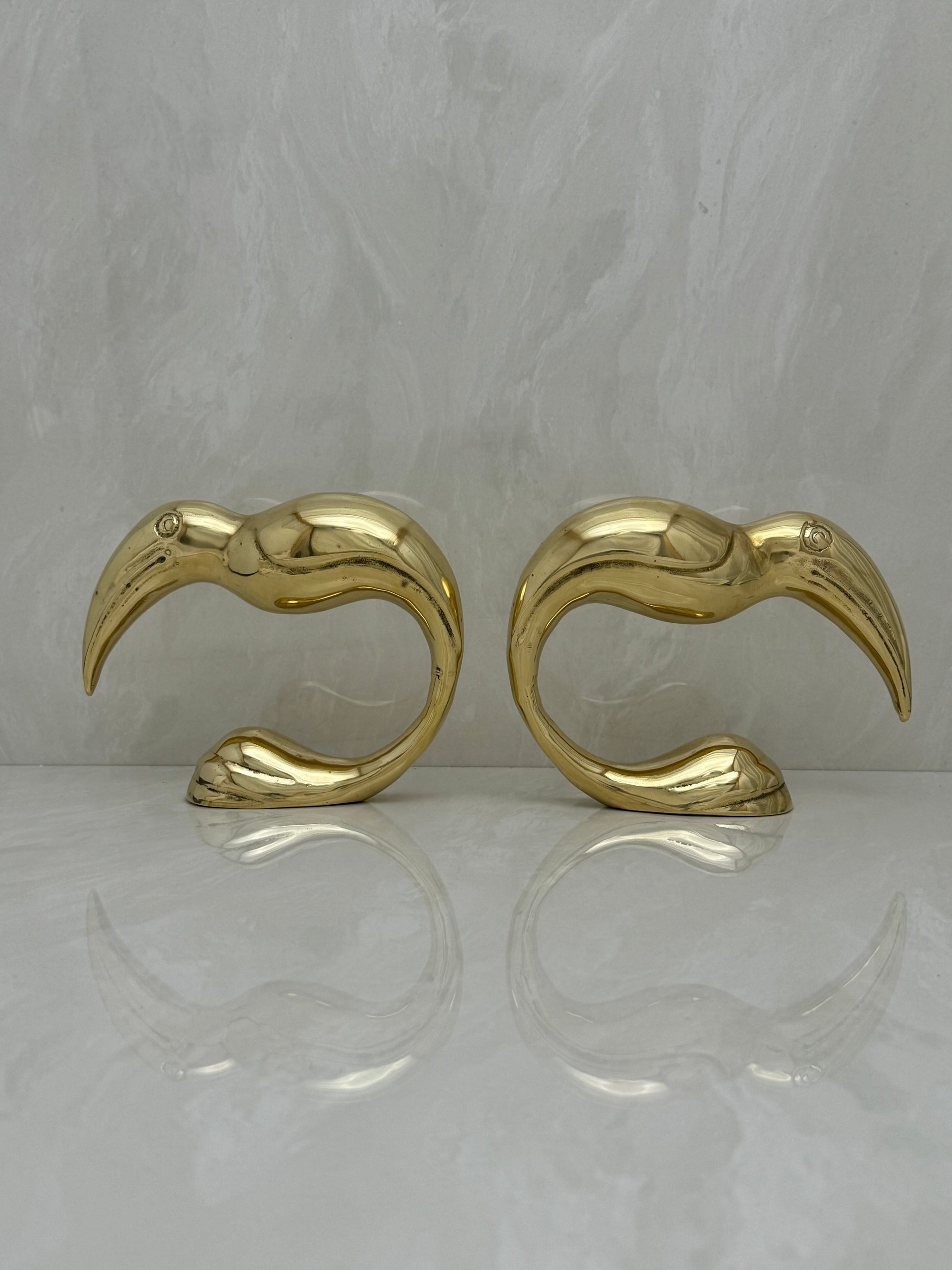 Vintage Brass Toucan Bookends- A Pair