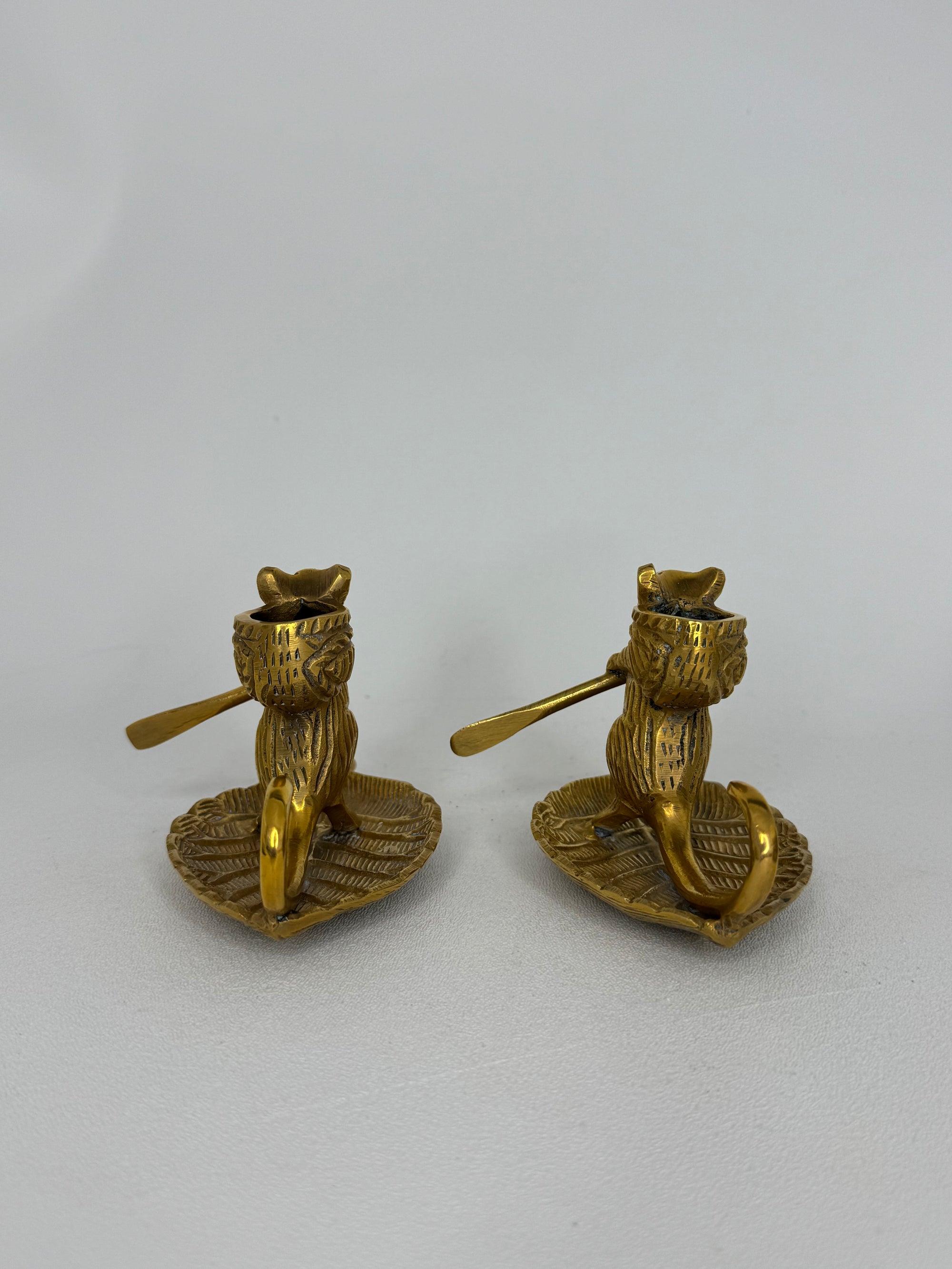 Whimsical Vintage Bronze Mouse Candleholders – Leaf Boats- A Pair