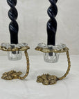 Vintage Brass Shell Candlestick Holder Stands with Glass Inserts- A Pair