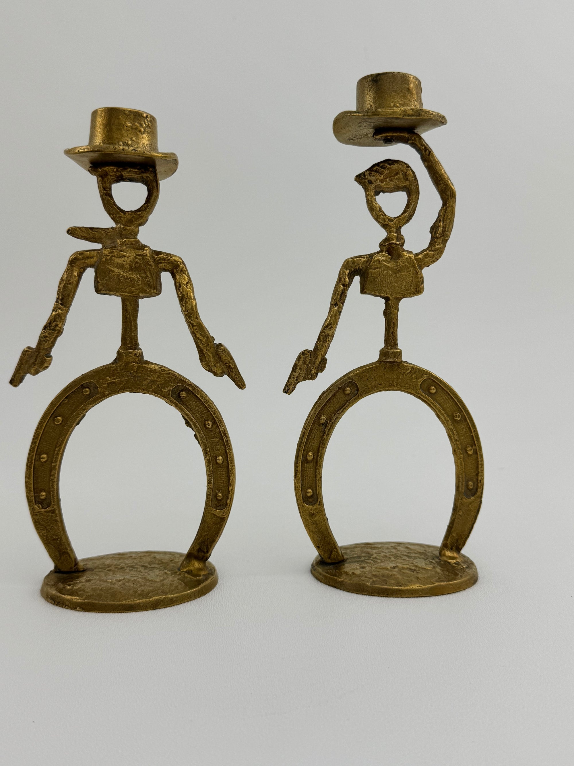 Cowboy Brass Candlestick Holders- A Pair