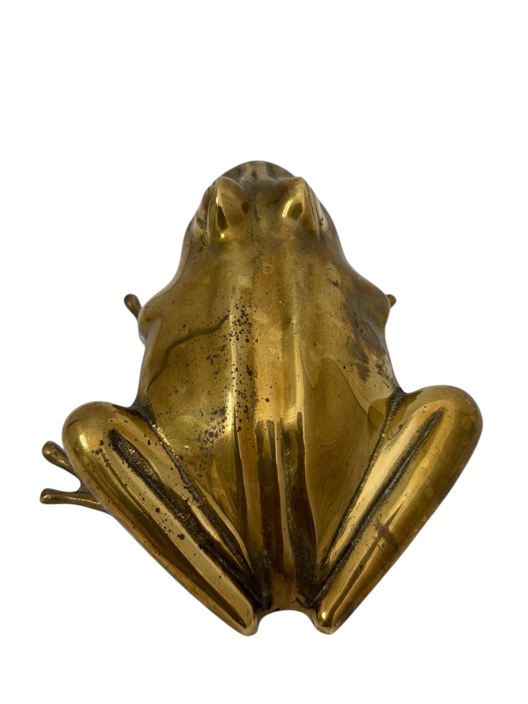 Vintage Brass Frog Figurine – Mid-Century Modern Toad Sculpture | Hollywood Regency Paperweight