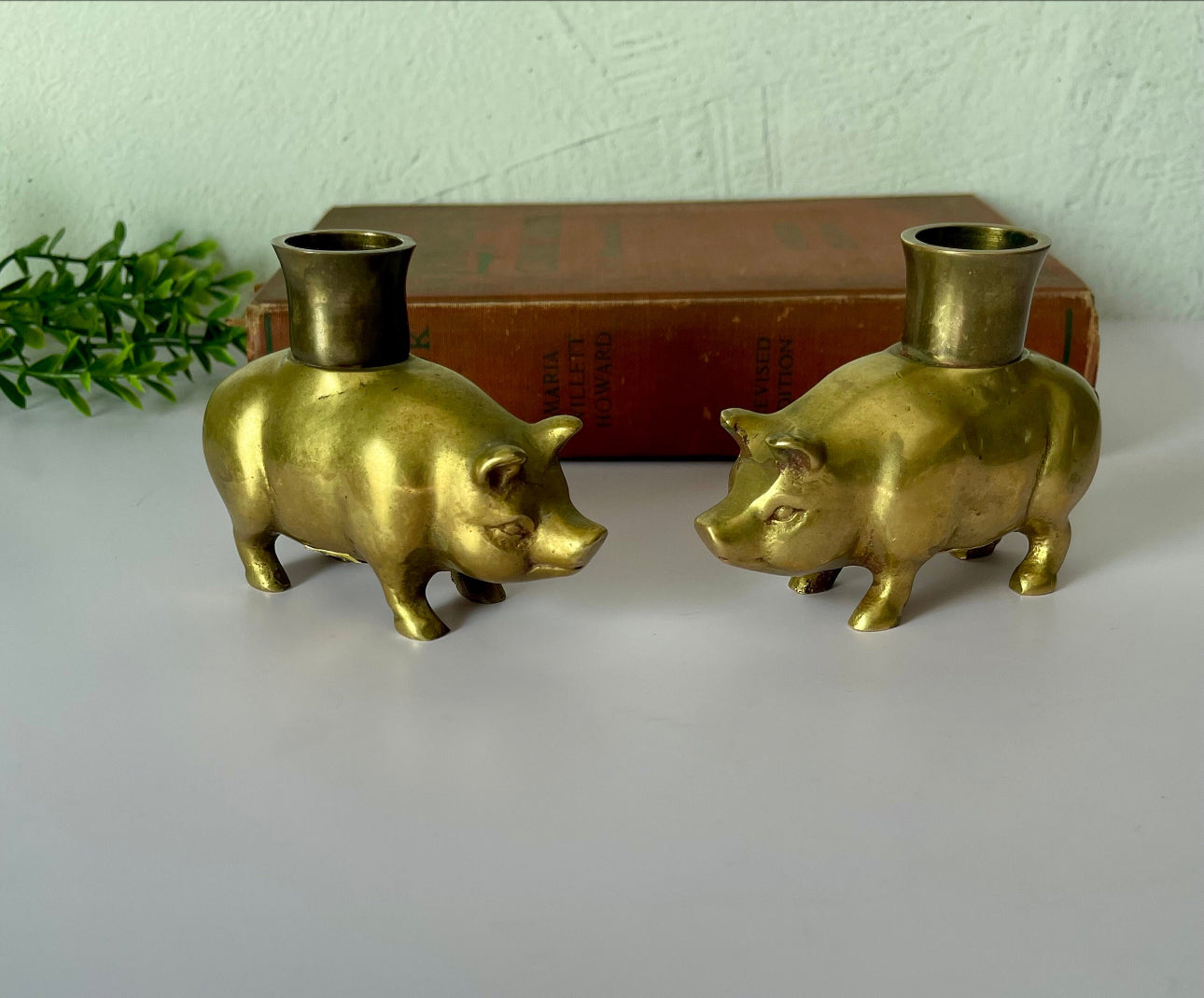 Vintage Brass Pig Candlestick Holders-A Pair by Fritz Brass