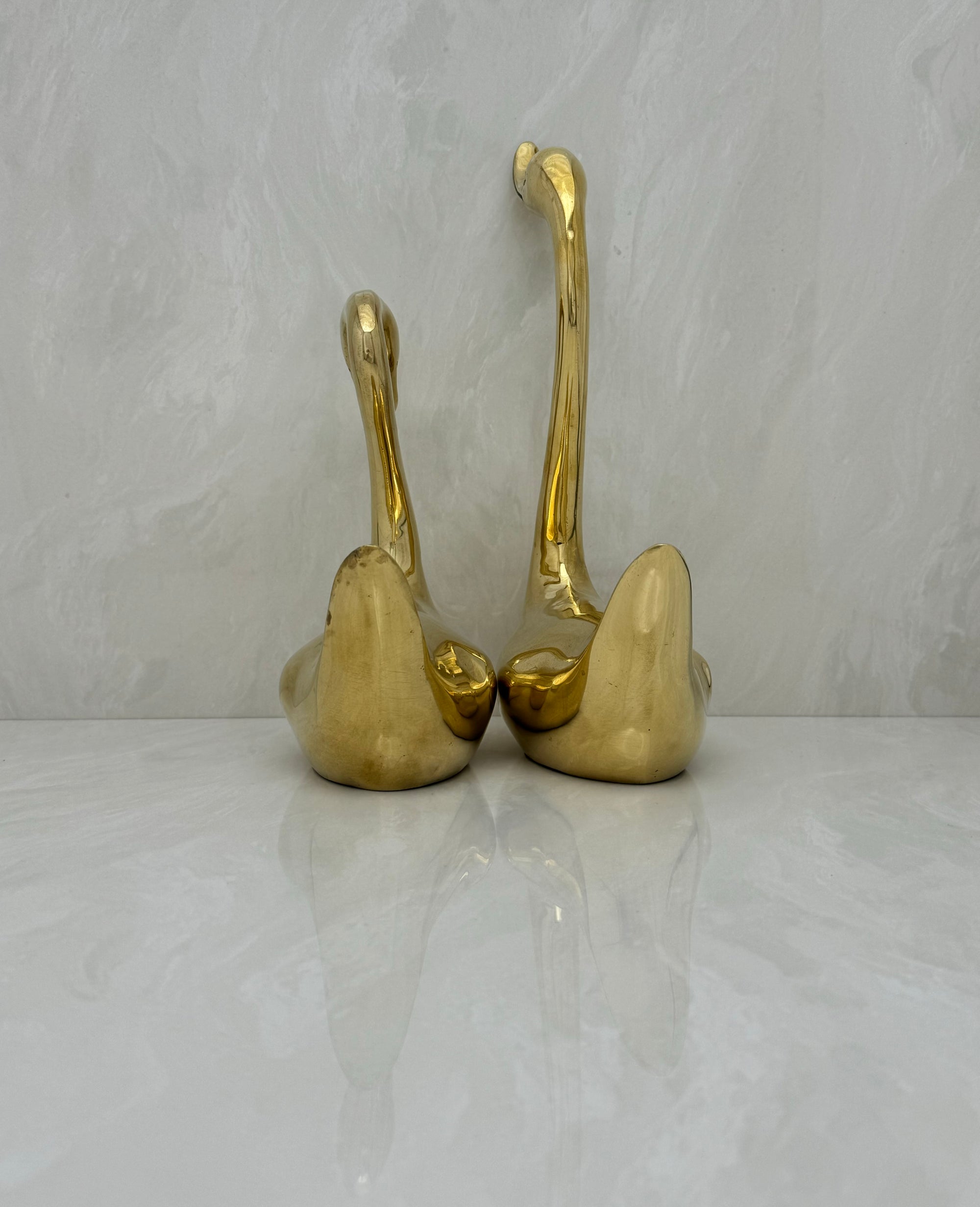 Tall Vintage Brass Swans-A Pair