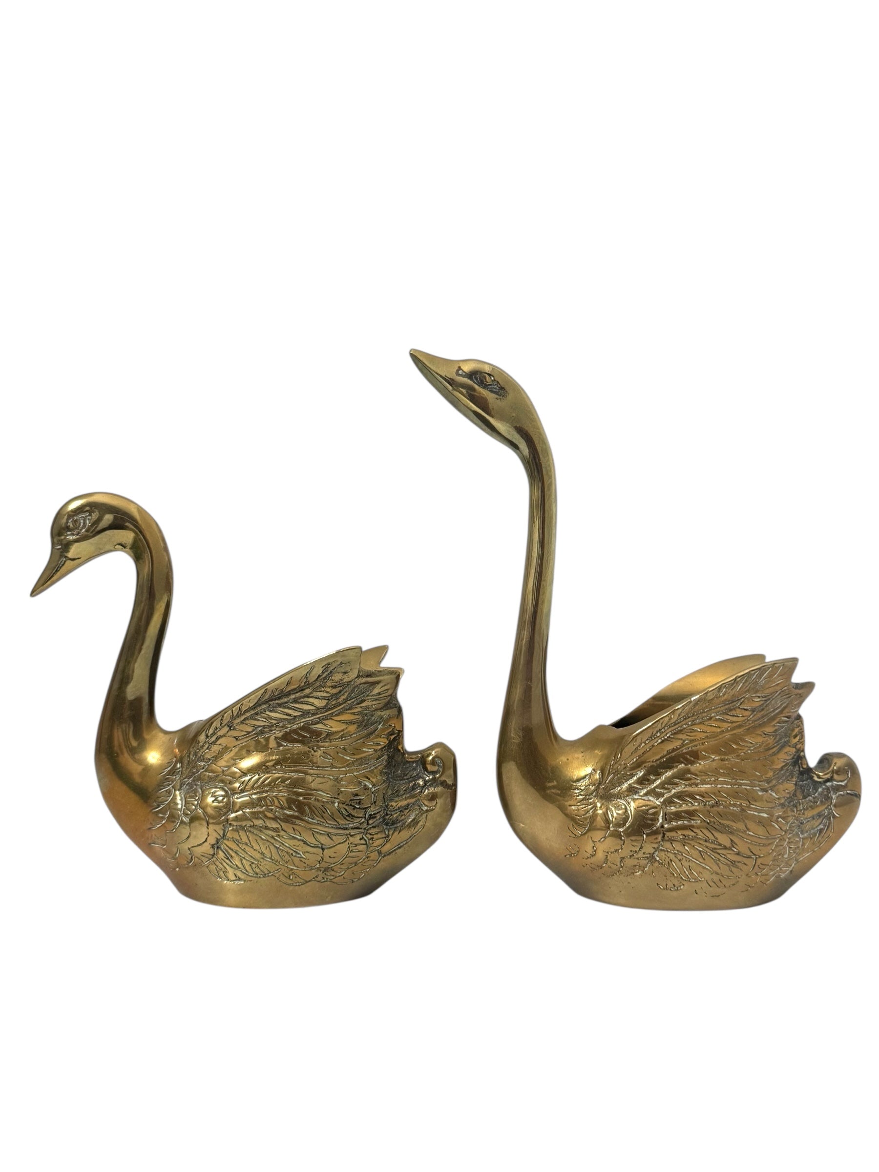 Vintage Brass Swan Planter Duo – Small Graceful Mid-Century Pair